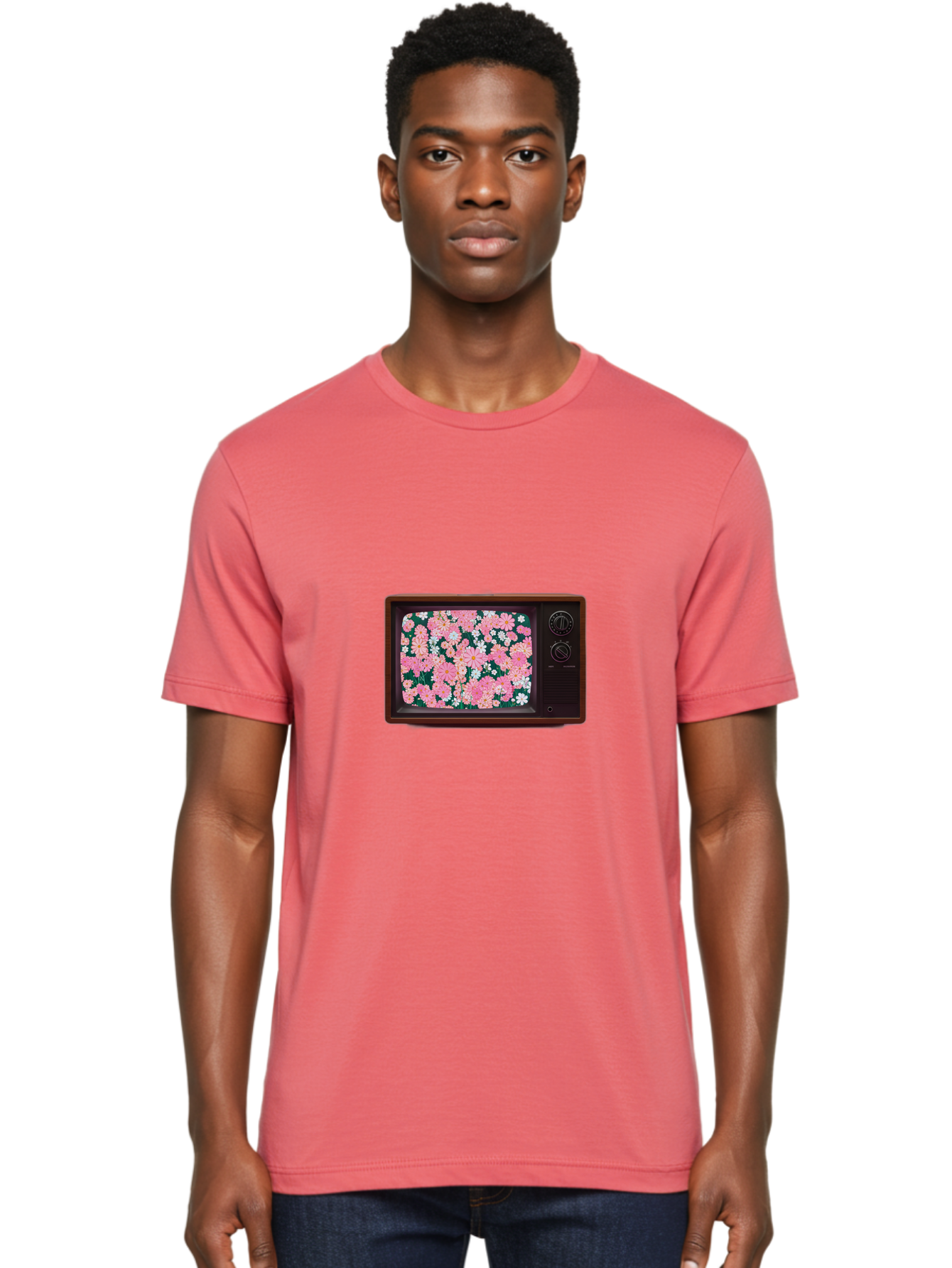 Retro-Tv-With-Flowers Men'S Graphic Tee, 100% Cotton, Comfortable Casual Summer Wear, Machine Washable, Vintage Camera, Old Camera, Antique Camera, Black Camera, Classic Photography, Photography Equipment, Nostalgic Device, Film Camera, Bal229 26