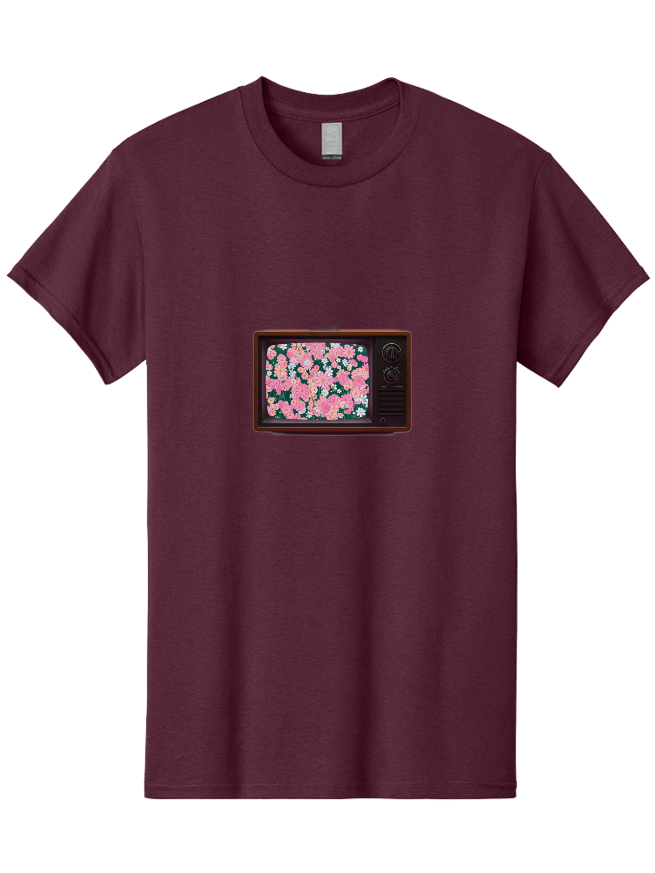 Retro-Tv-With-Flowers Men'S Graphic Tee, 100% Cotton, Comfortable Casual Summer Wear, Machine Washable, Vintage Camera, Old Camera, Antique Camera, Black Camera, Classic Photography, Photography Equipment, Nostalgic Device, Film Camera, Bal229