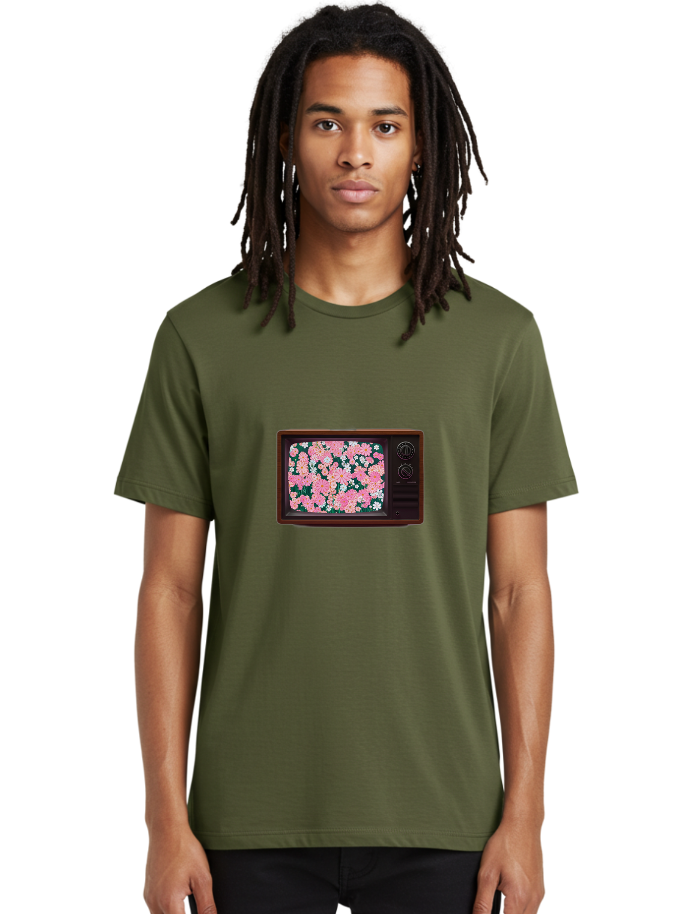Retro-Tv-With-Flowers Men'S Graphic Tee, 100% Cotton, Comfortable Casual Summer Wear, Machine Washable, Vintage Camera, Old Camera, Antique Camera, Black Camera, Classic Photography, Photography Equipment, Nostalgic Device, Film Camera, Bal229 21