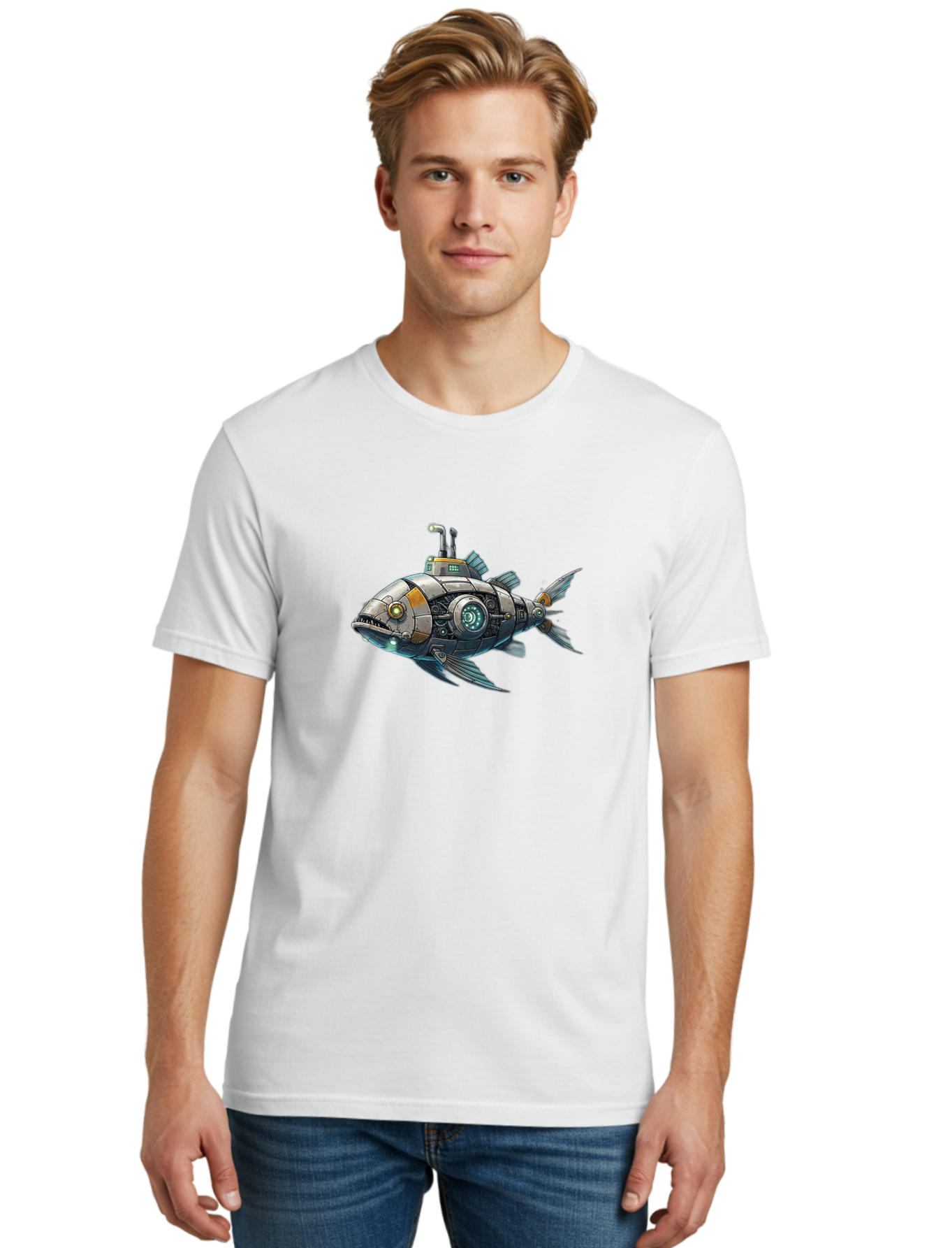 Robo-Fish-2 Men'S Graphic Tee, 100% Cotton, Comfortable Casual Summer Wear, Machine Washable, Vintage Camera, Old Camera, Antique Camera, Black Camera, Classic Photography, Photography Equipment, Nostalgic Device, Film Camera, Camera Art Bal234 24