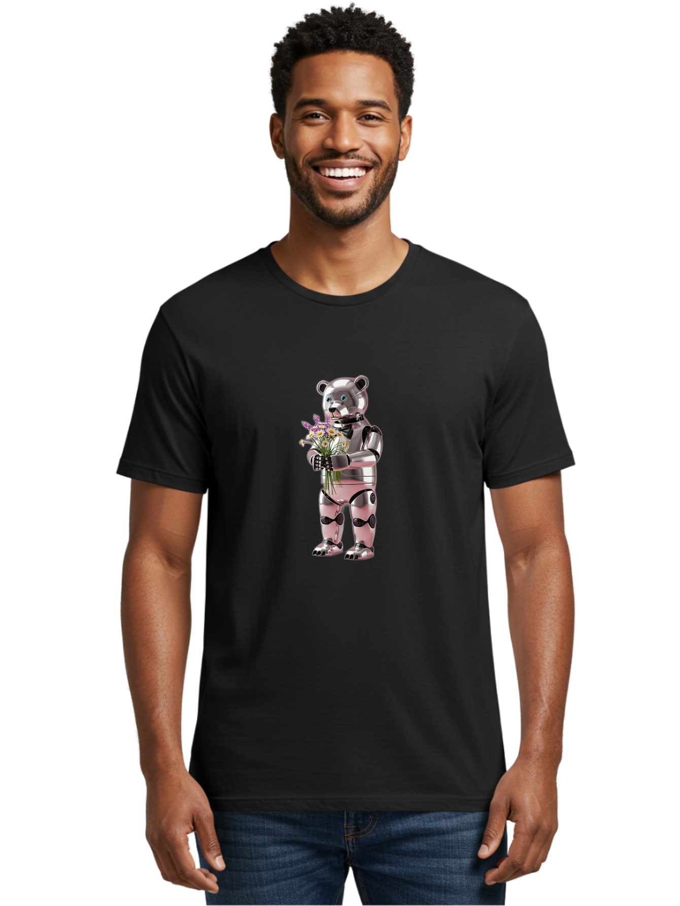 Robot-Bear-With-Flowers Men'S Graphic Tee, 100% Cotton, Comfortable Casual Summer Wear, Machine Washable, Vintage Camera, Old Camera, Antique Camera, Black Camera, Classic Photography, Photography Equipment, Nostalgic Device, Film Camera, Bal242 20