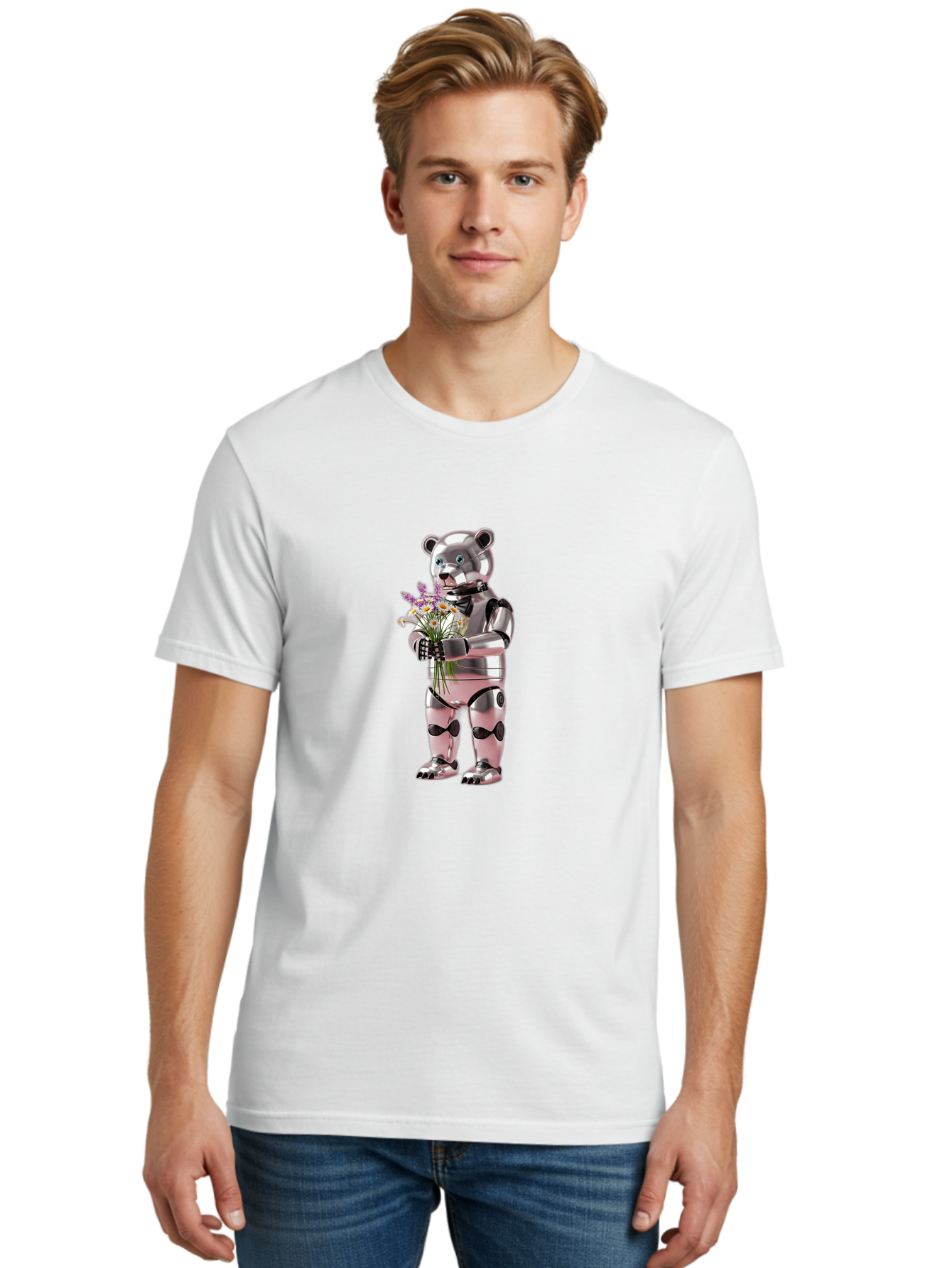 Robot-Bear-With-Flowers Men'S Graphic Tee, 100% Cotton, Comfortable Casual Summer Wear, Machine Washable, Vintage Camera, Old Camera, Antique Camera, Black Camera, Classic Photography, Photography Equipment, Nostalgic Device, Film Camera, Bal242 16