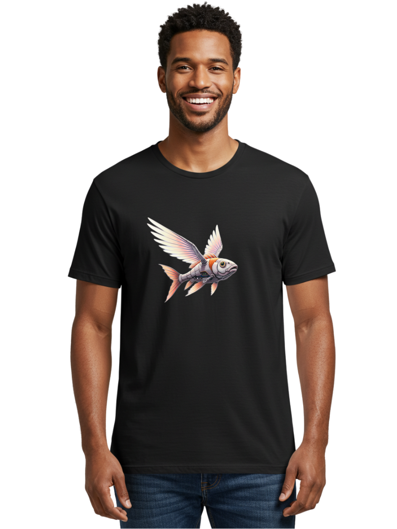 Robot-Fish-Flying Men'S Graphic Tee, 100% Cotton, Comfortable Casual Summer Wear, Machine Washable, Vintage Camera, Old Camera, Antique Camera, Black Camera, Classic Photography, Photography Equipment, Nostalgic Device, Film Camera, Camera Art Bal250 17