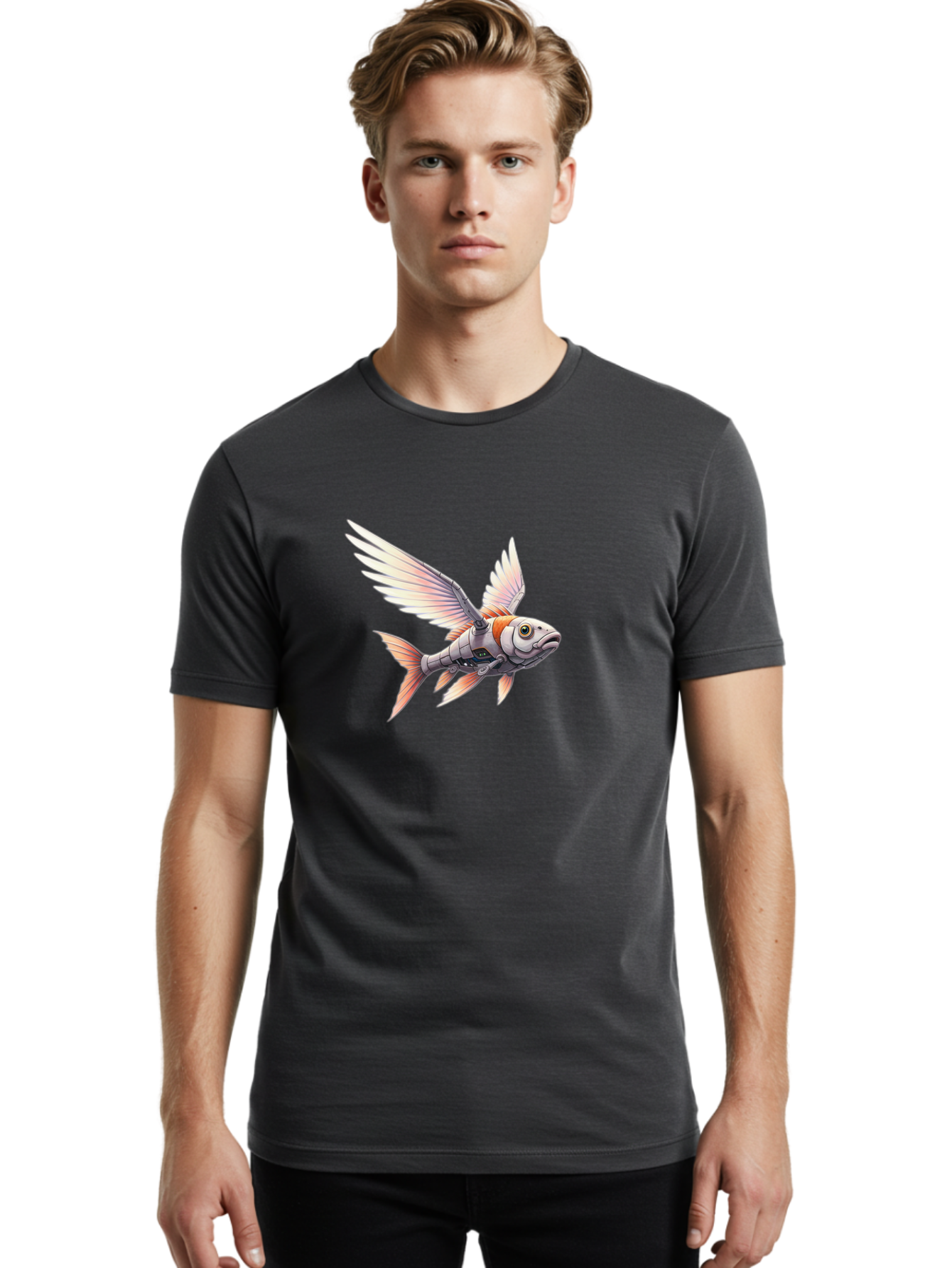 Robot-Fish-Flying Men'S Graphic Tee, 100% Cotton, Comfortable Casual Summer Wear, Machine Washable, Vintage Camera, Old Camera, Antique Camera, Black Camera, Classic Photography, Photography Equipment, Nostalgic Device, Film Camera, Camera Art Bal250 30