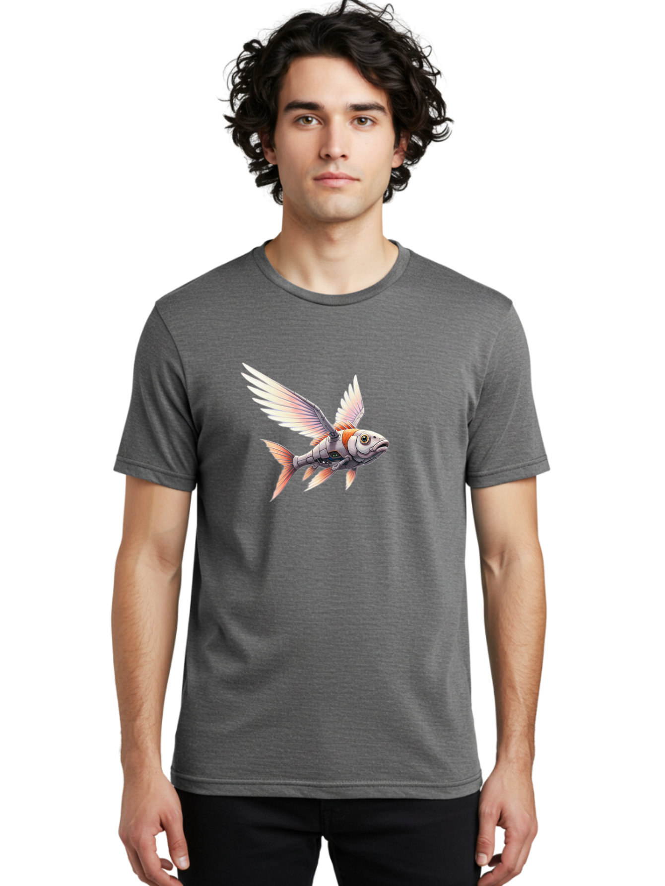Robot-Fish-Flying Men'S Graphic Tee, 100% Cotton, Comfortable Casual Summer Wear, Machine Washable, Vintage Camera, Old Camera, Antique Camera, Black Camera, Classic Photography, Photography Equipment, Nostalgic Device, Film Camera, Camera Art Bal250 19