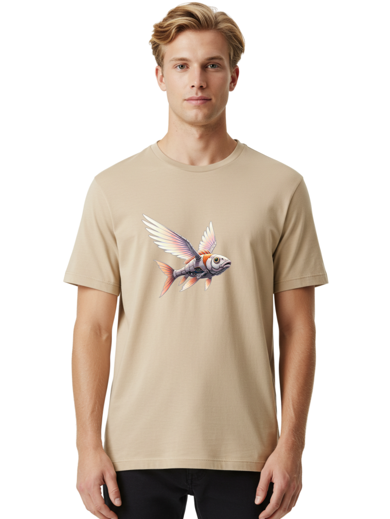 Robot-Fish-Flying Men'S Graphic Tee, 100% Cotton, Comfortable Casual Summer Wear, Machine Washable, Vintage Camera, Old Camera, Antique Camera, Black Camera, Classic Photography, Photography Equipment, Nostalgic Device, Film Camera, Camera Art Bal250 24