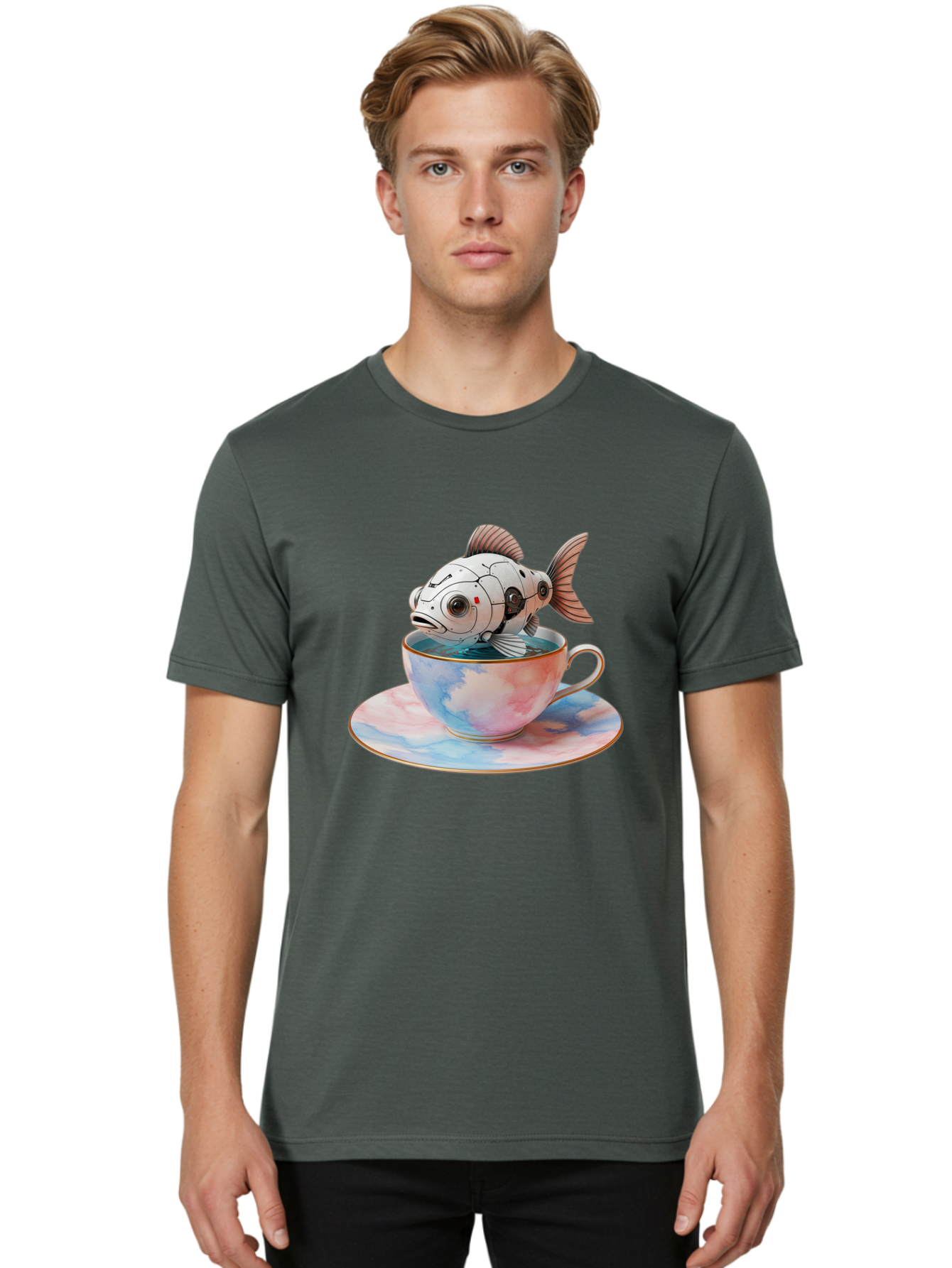 Robot-Fish-In-Tea-Cup Men'S Graphic Tee, 100% Cotton, Comfortable Casual Summer Wear, Machine Washable, Vintage Camera, Old Camera, Antique Camera, Black Camera, Classic Photography, Photography Equipment, Nostalgic Device, Film Camera, Bal251 18