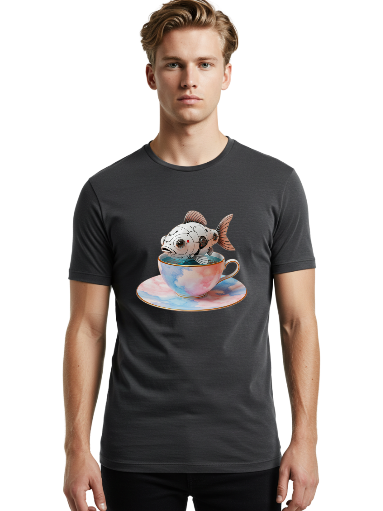 Robot-Fish-In-Tea-Cup Men'S Graphic Tee, 100% Cotton, Comfortable Casual Summer Wear, Machine Washable, Vintage Camera, Old Camera, Antique Camera, Black Camera, Classic Photography, Photography Equipment, Nostalgic Device, Film Camera, Bal251 30
