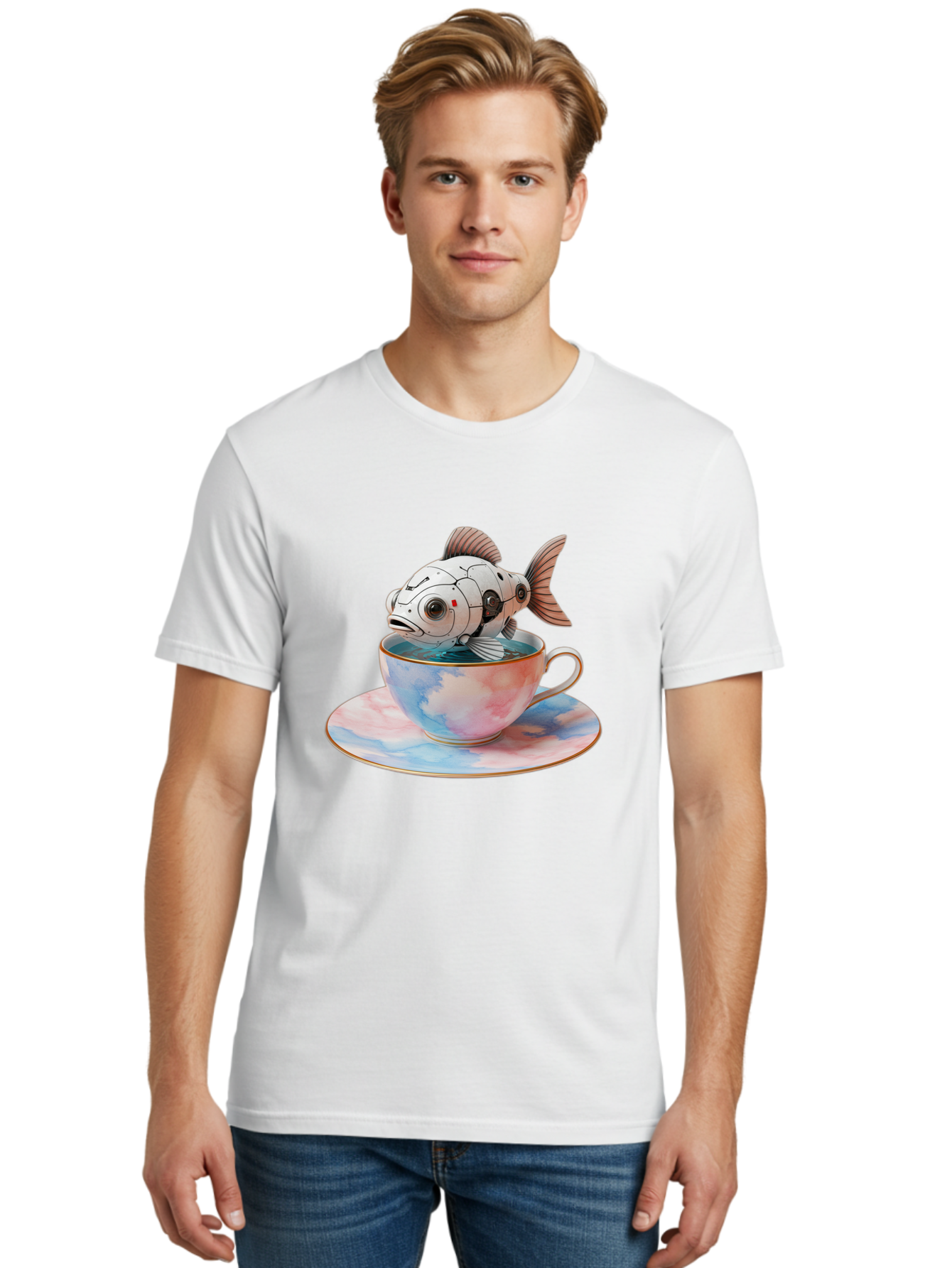 Robot-Fish-In-Tea-Cup Men'S Graphic Tee, 100% Cotton, Comfortable Casual Summer Wear, Machine Washable, Vintage Camera, Old Camera, Antique Camera, Black Camera, Classic Photography, Photography Equipment, Nostalgic Device, Film Camera, Bal251 25