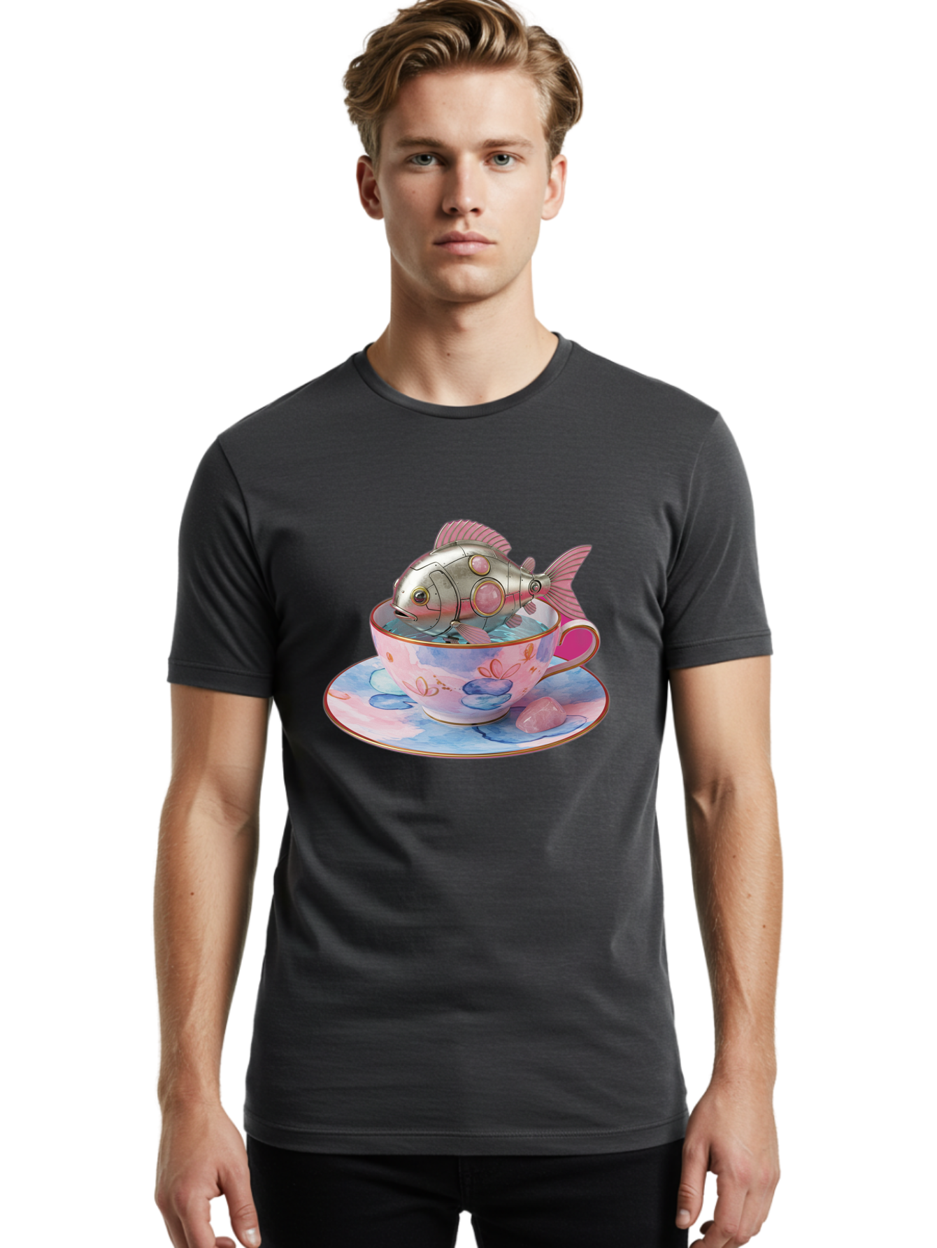Robot-Fish-Tea-Cup Men'S Graphic Tee, 100% Cotton, Comfortable Casual Summer Wear, Machine Washable, Vintage Camera, Old Camera, Antique Camera, Black Camera, Classic Photography, Photography Equipment, Nostalgic Device, Film Camera, Bal253 24