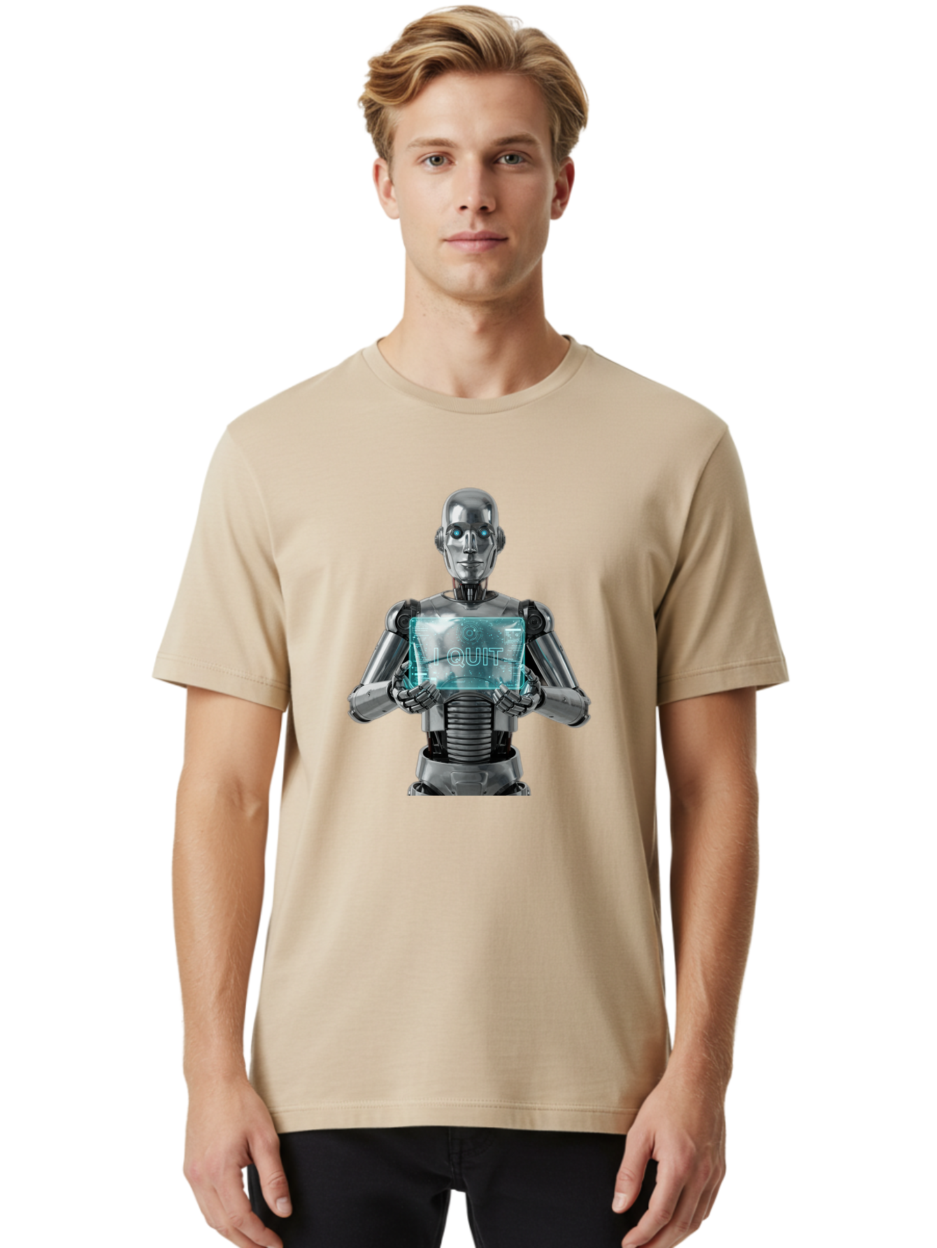 Robot-With-I-Quit Men'S Graphic Tee, 100% Cotton, Comfortable Casual Summer Wear, Machine Washable, Vintage Camera, Old Camera, Antique Camera, Black Camera, Classic Photography, Photography Equipment, Nostalgic Device, Film Camera, Camera Art Bal264 16