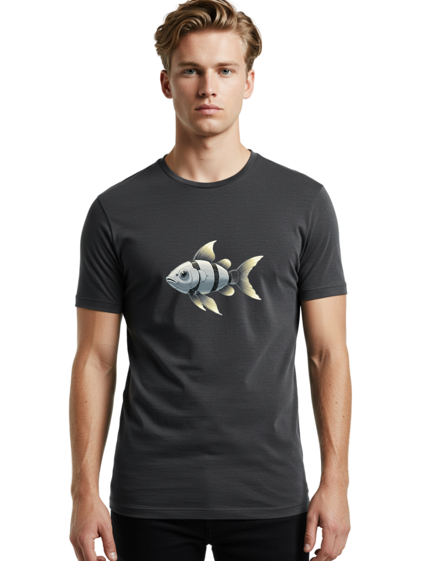 Robotic-Fish-1 Men'S Graphic Tee, 100% Cotton, Comfortable Casual Summer Wear, Machine Washable, Vintage Camera, Old Camera, Antique Camera, Black Camera, Classic Photography, Photography Equipment, Nostalgic Device, Film Camera, Camera Art Bal265 16