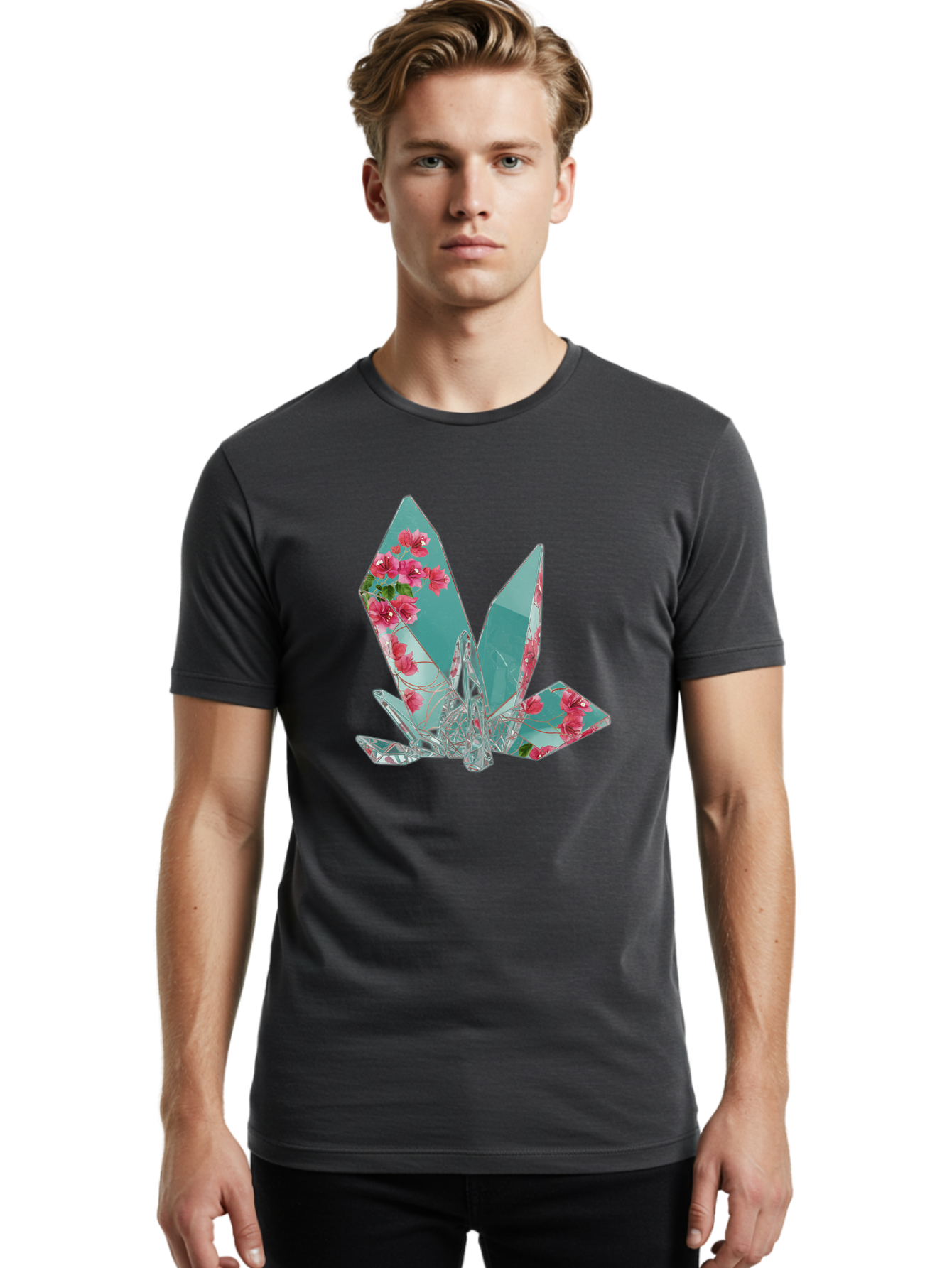 Shattered-Glass-With-Flowers Men'S Graphic Tee, 100% Cotton, Comfortable Casual Summer Wear, Machine Washable, Vintage Camera, Old Camera, Antique Camera, Black Camera, Classic Photography, Photography Equipment, Nostalgic Device, Film Camera, Bal293 17