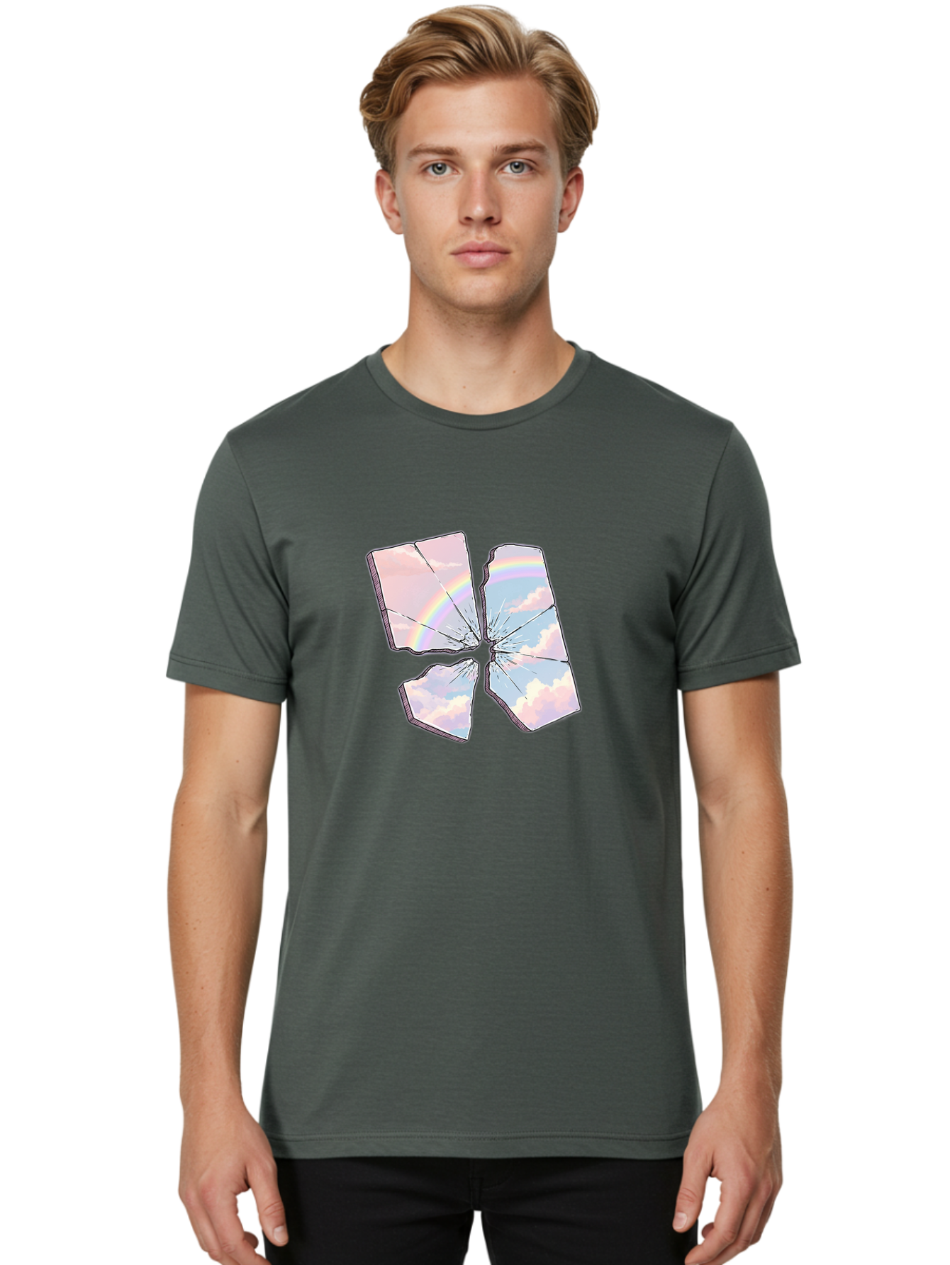 Shattered-Plate-With-Rainbow Men'S Graphic Tee, 100% Cotton, Comfortable Casual Summer Wear, Machine Washable, Vintage Camera, Old Camera, Antique Camera, Black Camera, Classic Photography, Photography Equipment, Nostalgic Device, Film Camera, Bal303 24