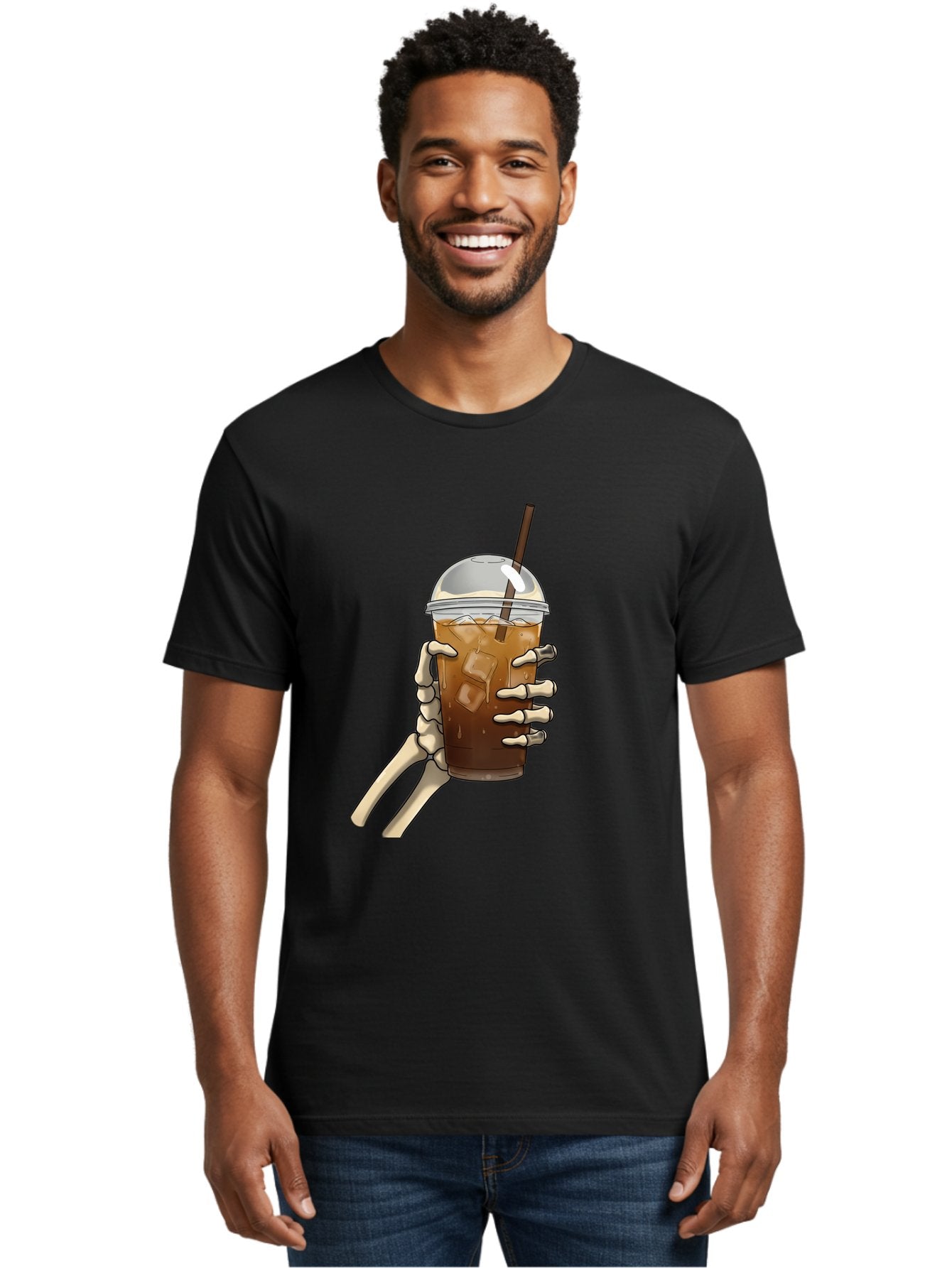 Skeleton-Hand-Holding-Iced-Coffee Men'S Graphic Tee, 100% Cotton, Comfortable Casual Summer Wear, Machine Washable, Vintage Camera, Old Camera, Antique Camera, Black Camera, Classic Photography, Photography Equipment, Nostalgic Device, Bal318 28