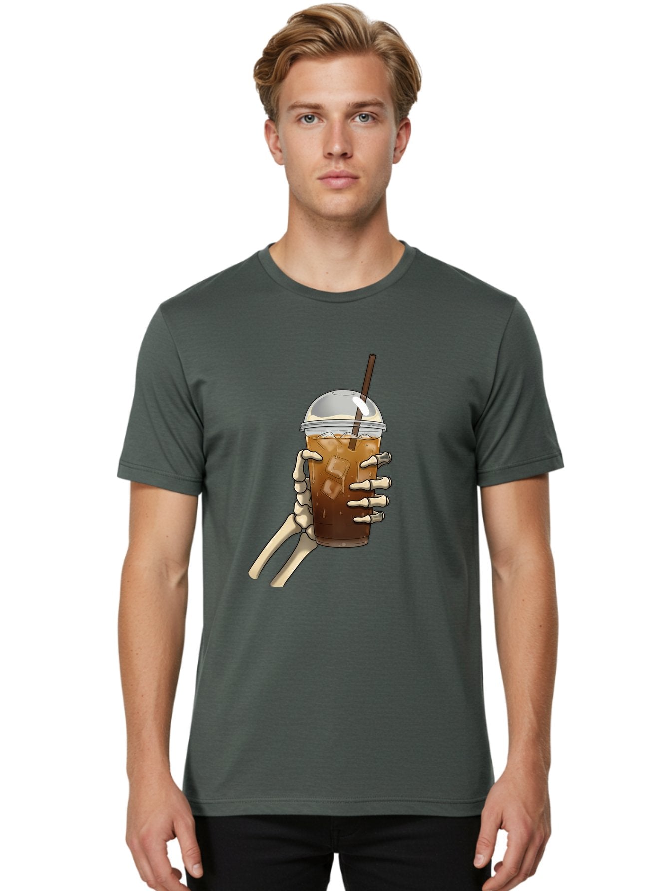 Skeleton-Hand-Holding-Iced-Coffee Men'S Graphic Tee, 100% Cotton, Comfortable Casual Summer Wear, Machine Washable, Vintage Camera, Old Camera, Antique Camera, Black Camera, Classic Photography, Photography Equipment, Nostalgic Device, Bal318 17