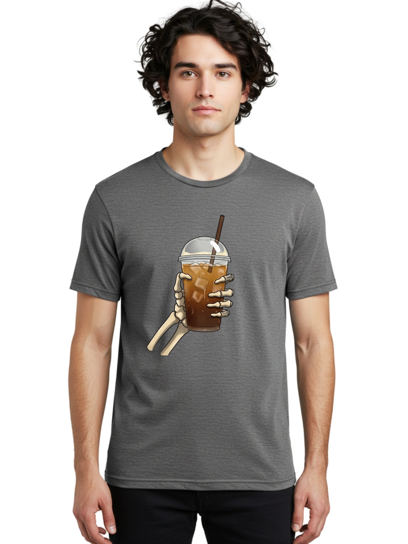 Skeleton-Hand-Holding-Iced-Coffee Men'S Graphic Tee, 100% Cotton, Comfortable Casual Summer Wear, Machine Washable, Vintage Camera, Old Camera, Antique Camera, Black Camera, Classic Photography, Photography Equipment, Nostalgic Device, Bal318 20