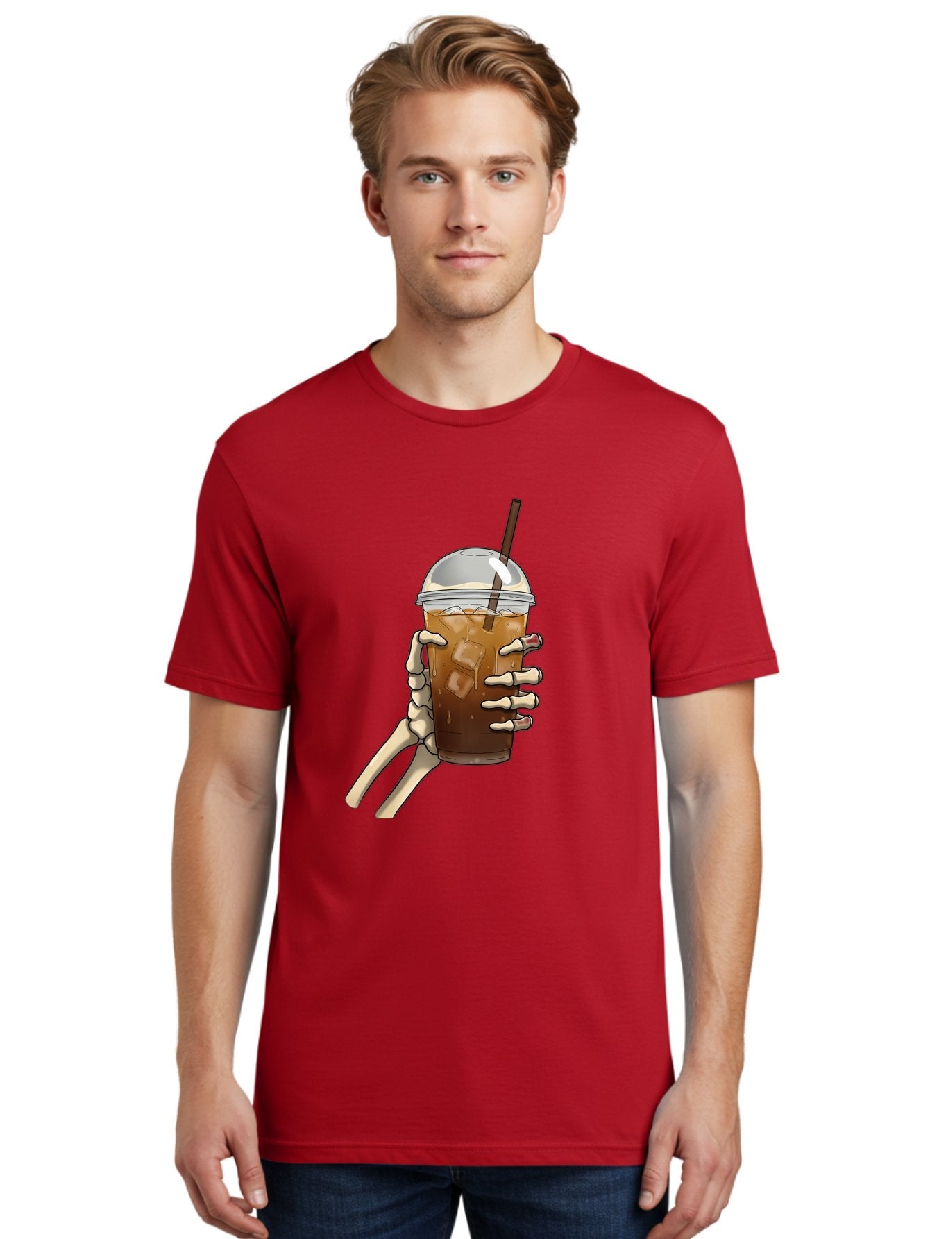 Skeleton-Hand-Holding-Iced-Coffee Men'S Graphic Tee, 100% Cotton, Comfortable Casual Summer Wear, Machine Washable, Vintage Camera, Old Camera, Antique Camera, Black Camera, Classic Photography, Photography Equipment, Nostalgic Device, Bal318 26