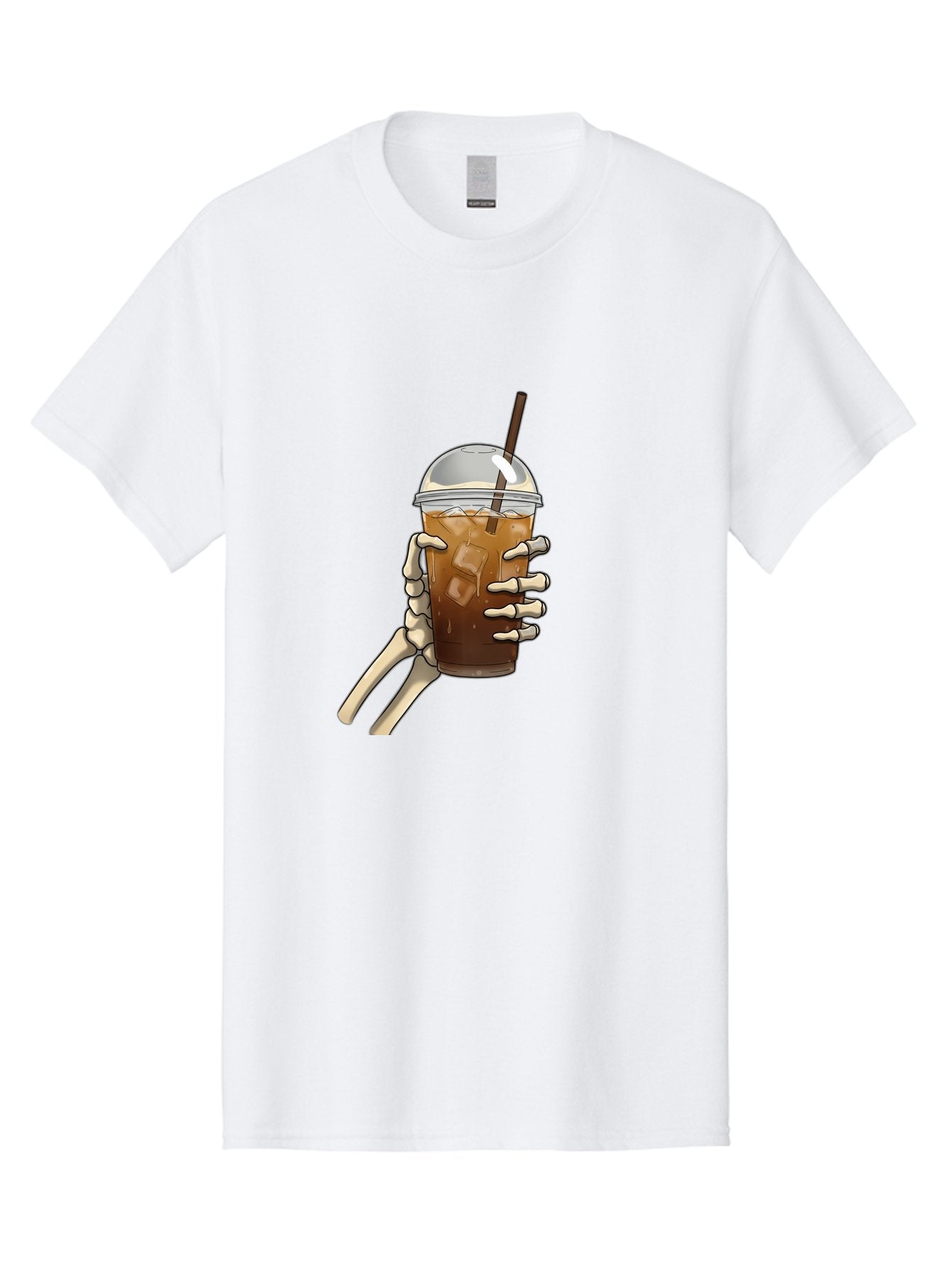 Skeleton-Hand-Holding-Iced-Coffee Men'S Graphic Tee, 100% Cotton, Comfortable Casual Summer Wear, Machine Washable, Vintage Camera, Old Camera, Antique Camera, Black Camera, Classic Photography, Photography Equipment, Nostalgic Device, Bal318