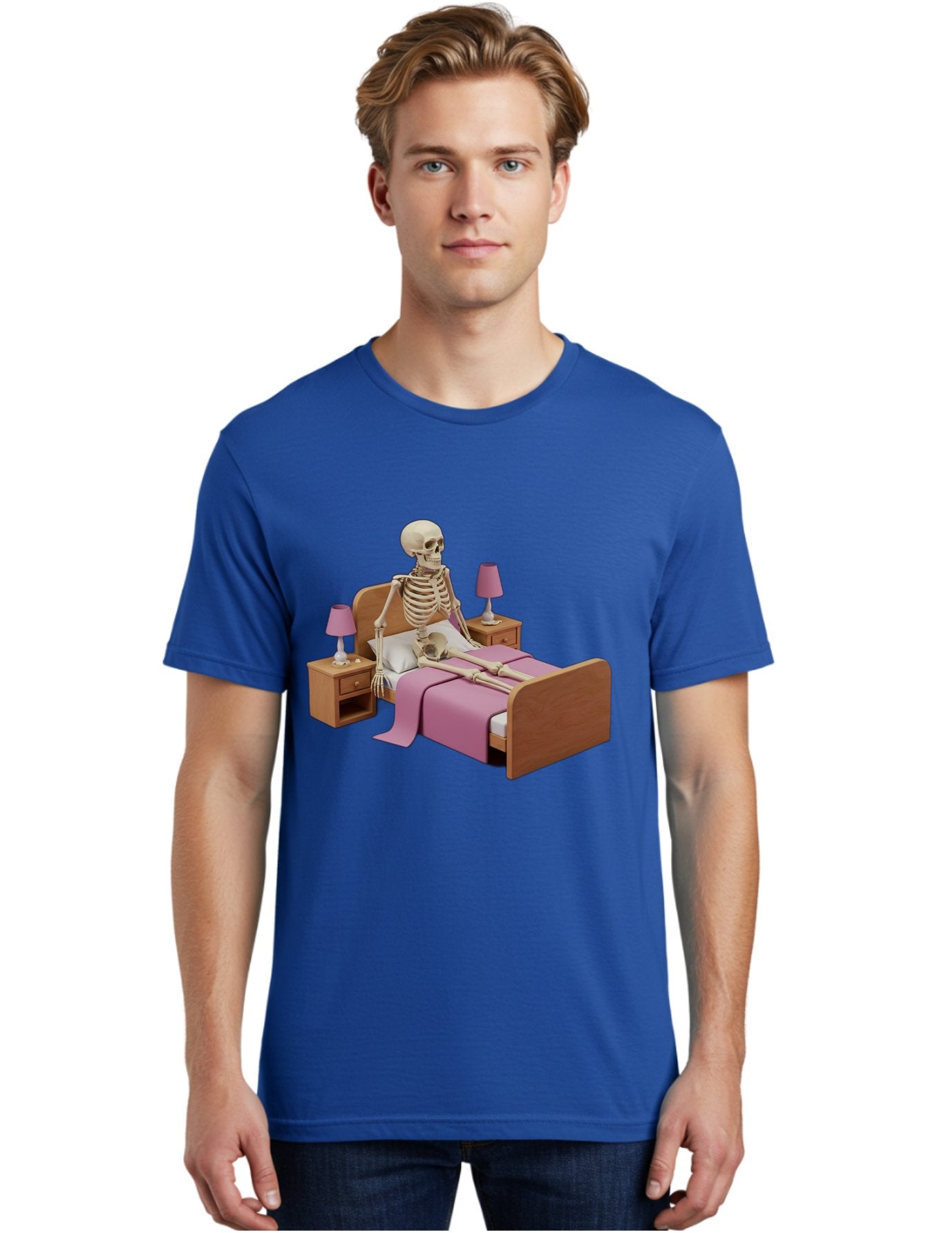 Skeleton-In-Bed-1 Men'S Graphic Tee, 100% Cotton, Comfortable Casual Summer Wear, Machine Washable, Vintage Camera, Old Camera, Antique Camera, Black Camera, Classic Photography, Photography Equipment, Nostalgic Device, Film Camera, Camera Art Bal319 24