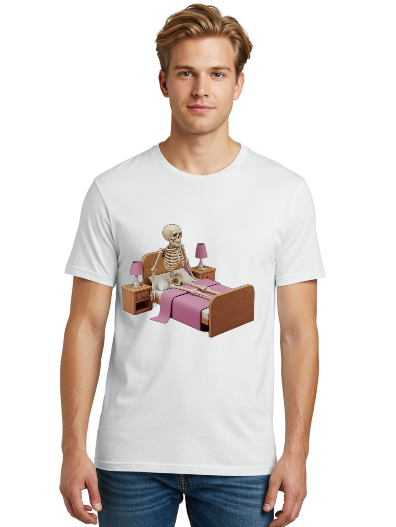 Skeleton-In-Bed-1 Men'S Graphic Tee, 100% Cotton, Comfortable Casual Summer Wear, Machine Washable, Vintage Camera, Old Camera, Antique Camera, Black Camera, Classic Photography, Photography Equipment, Nostalgic Device, Film Camera, Camera Art Bal319 29