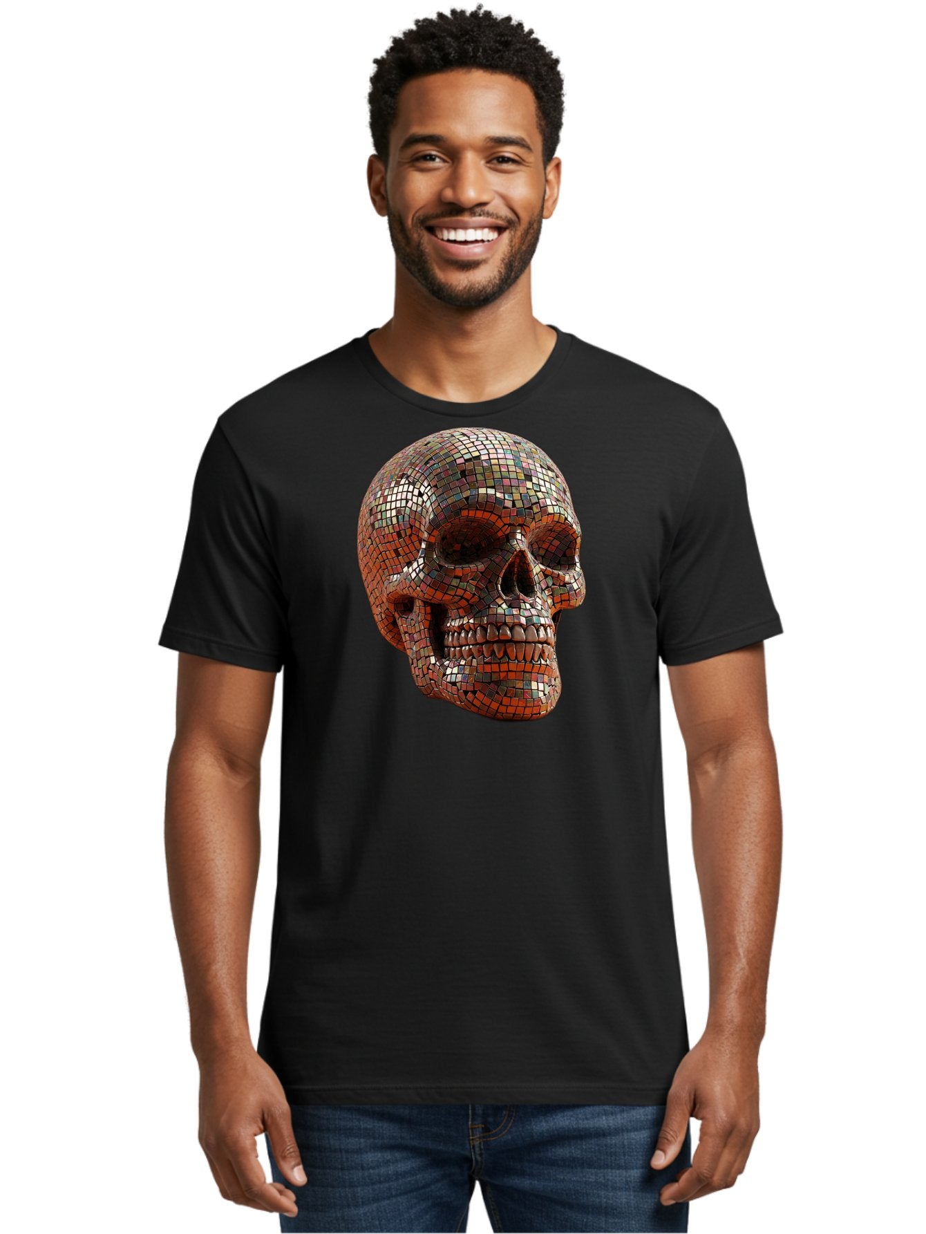 Skull-Mosaic Men'S Graphic Tee, 100% Cotton, Comfortable Casual Summer Wear, Machine Washable, Vintage Camera, Old Camera, Antique Camera, Black Camera, Classic Photography, Photography Equipment, Nostalgic Device, Film Camera, Camera Art Bal326 26