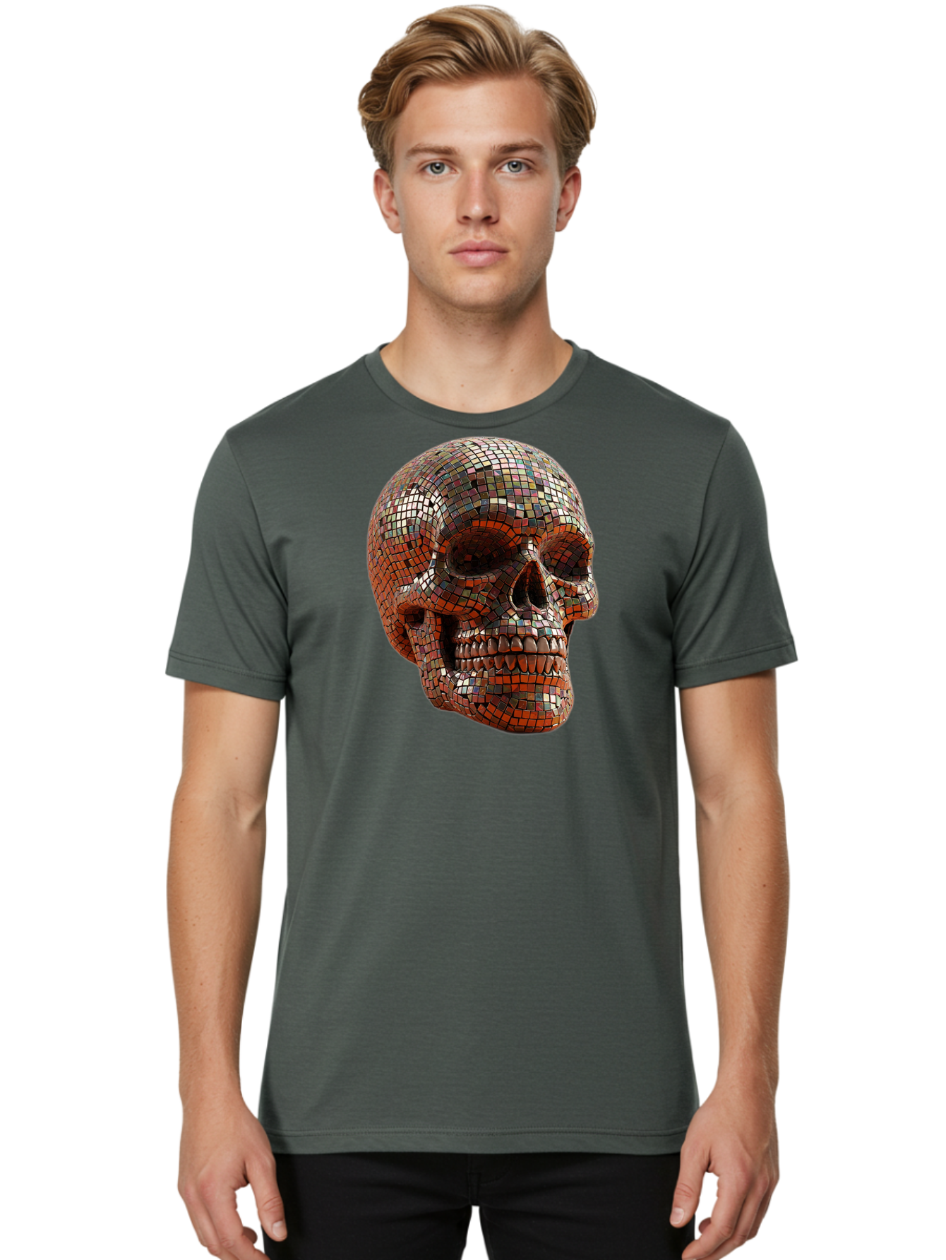 Skull-Mosaic Men'S Graphic Tee, 100% Cotton, Comfortable Casual Summer Wear, Machine Washable, Vintage Camera, Old Camera, Antique Camera, Black Camera, Classic Photography, Photography Equipment, Nostalgic Device, Film Camera, Camera Art Bal326 26