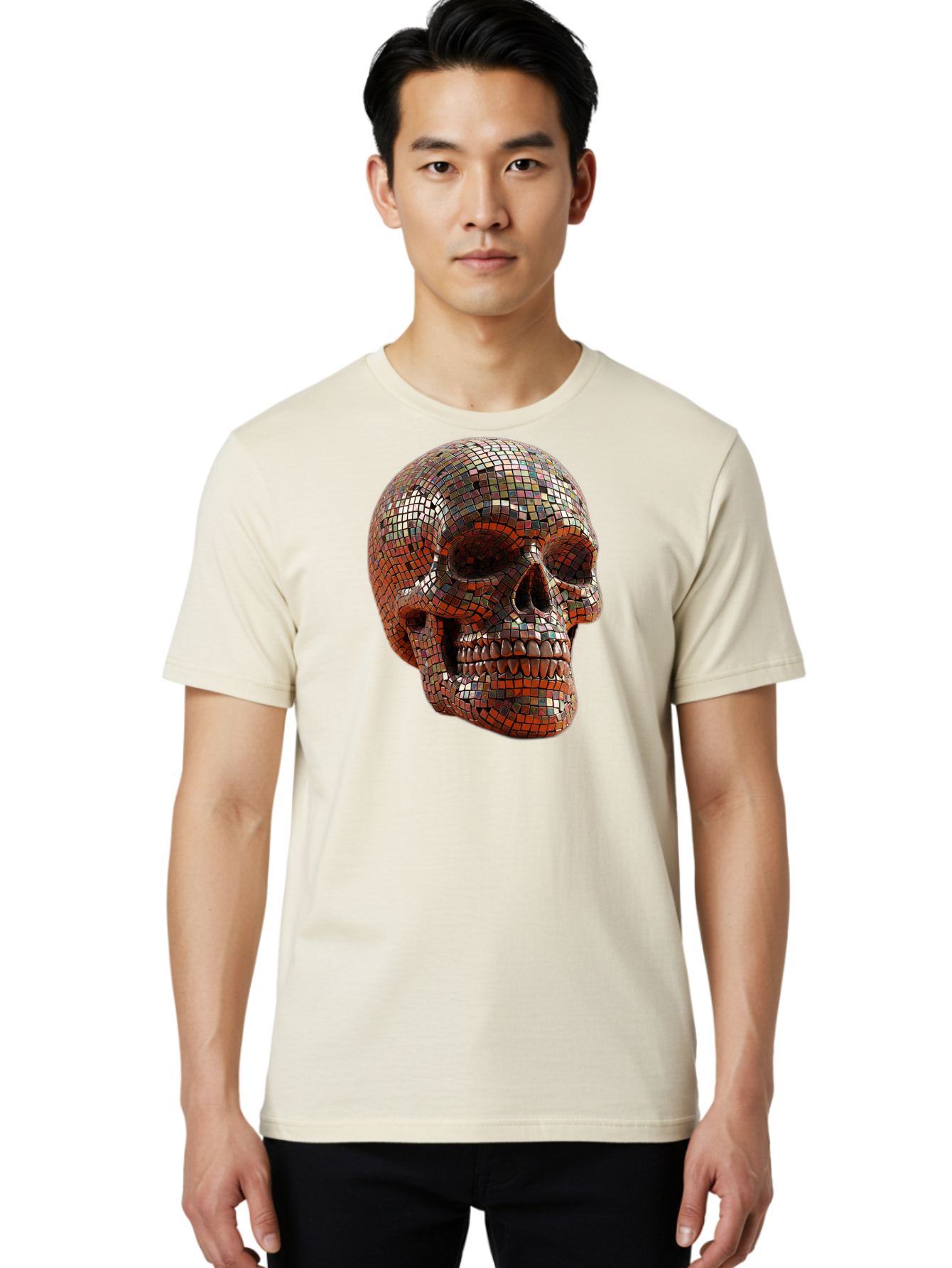 Skull-Mosaic Men'S Graphic Tee, 100% Cotton, Comfortable Casual Summer Wear, Machine Washable, Vintage Camera, Old Camera, Antique Camera, Black Camera, Classic Photography, Photography Equipment, Nostalgic Device, Film Camera, Camera Art Bal326 30