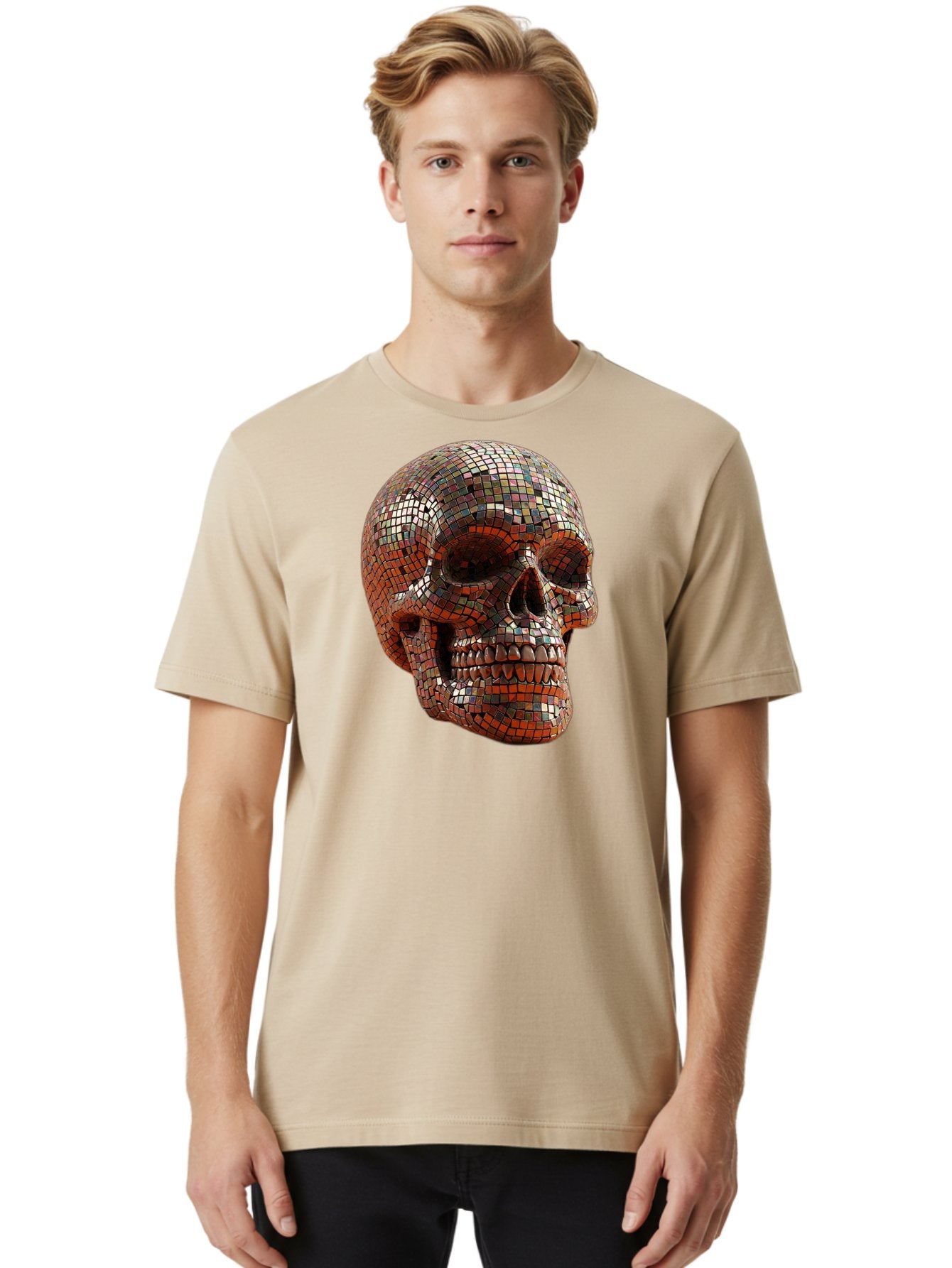 Skull-Mosaic Men'S Graphic Tee, 100% Cotton, Comfortable Casual Summer Wear, Machine Washable, Vintage Camera, Old Camera, Antique Camera, Black Camera, Classic Photography, Photography Equipment, Nostalgic Device, Film Camera, Camera Art Bal326 16