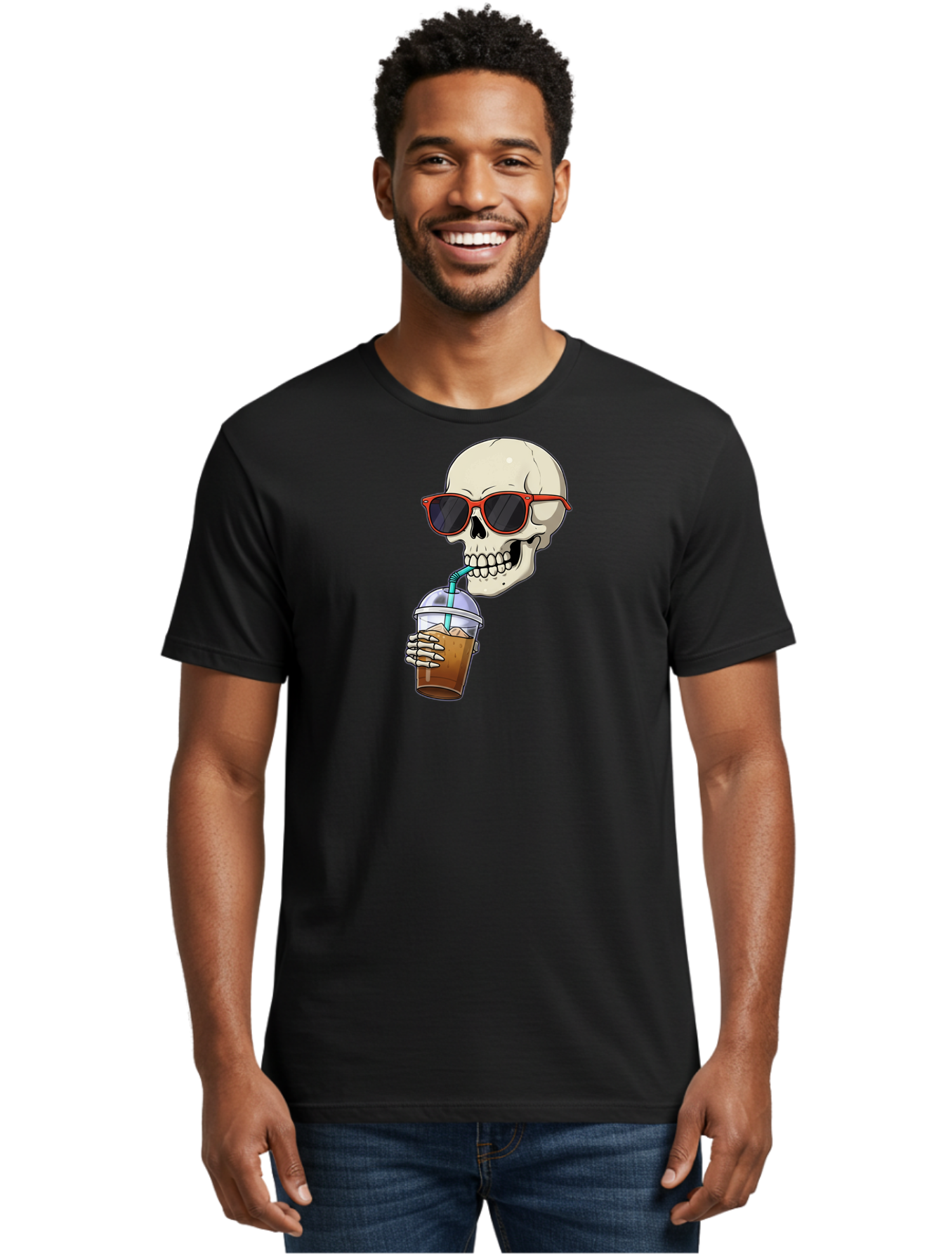 Skull-With-Sunglasses-Drinking Men'S Graphic Tee, 100% Cotton, Comfortable Casual Summer Wear, Machine Washable, Vintage Camera, Old Camera, Antique Camera, Black Camera, Classic Photography, Photography Equipment, Nostalgic Device, Bal327 22