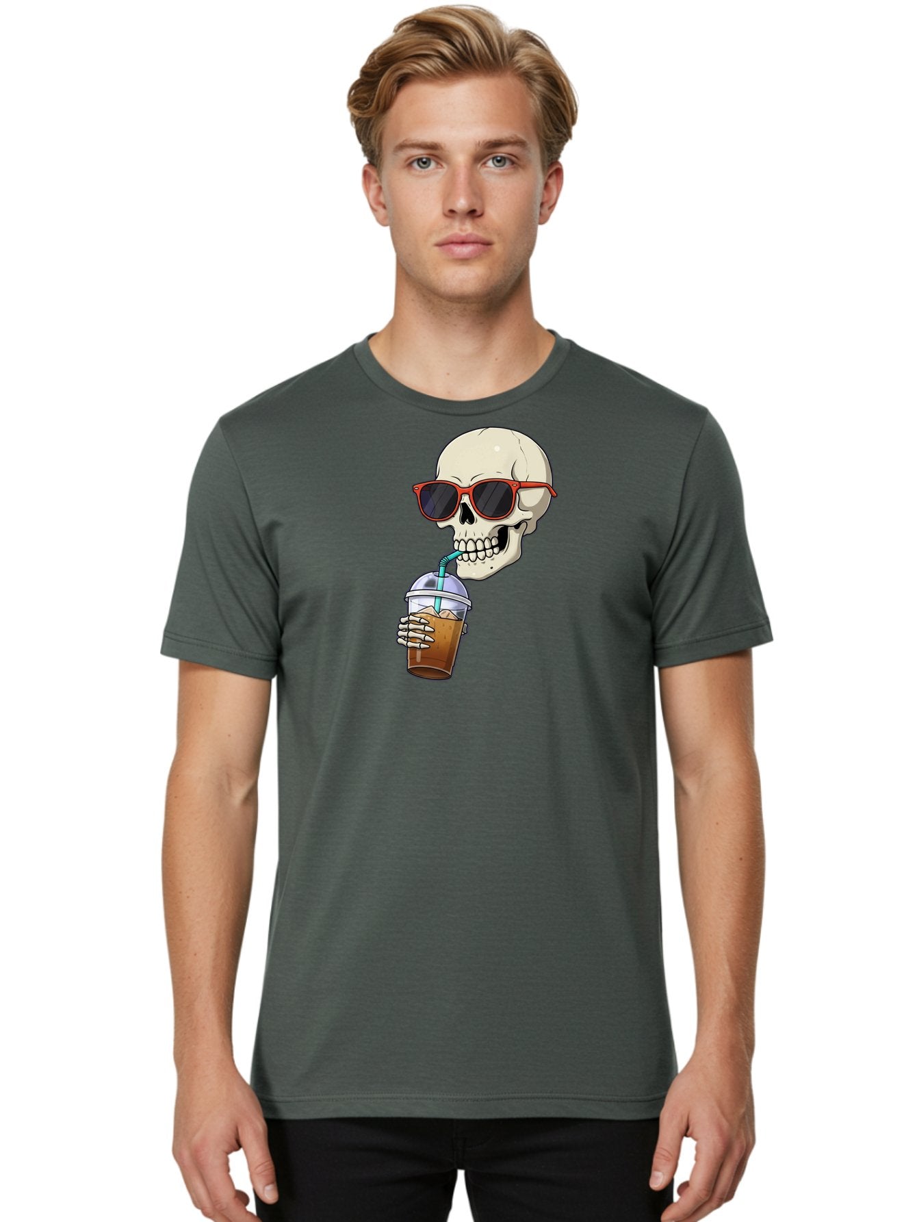 Skull-With-Sunglasses-Drinking Men'S Graphic Tee, 100% Cotton, Comfortable Casual Summer Wear, Machine Washable, Vintage Camera, Old Camera, Antique Camera, Black Camera, Classic Photography, Photography Equipment, Nostalgic Device, Bal327 17
