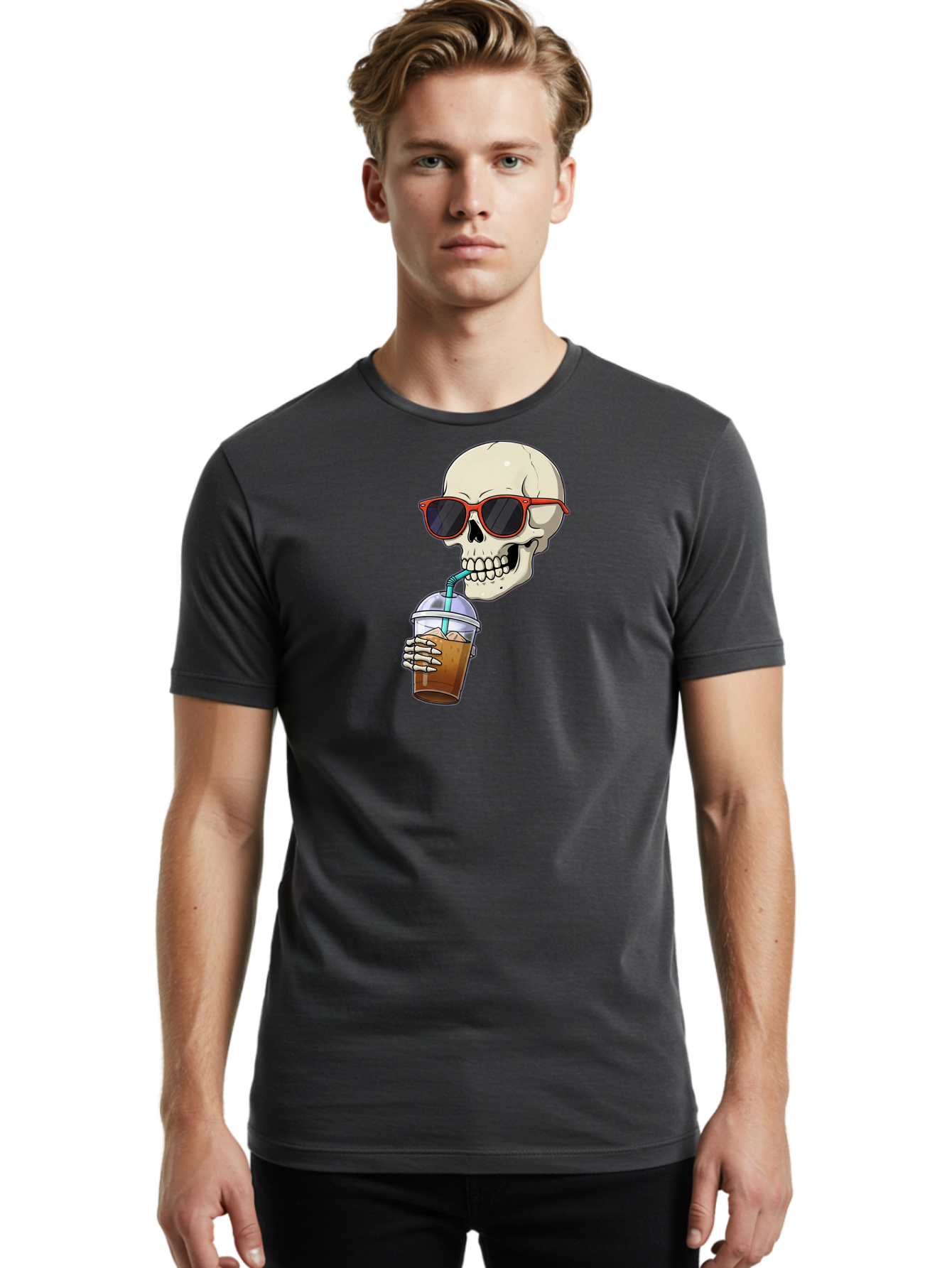 Skull-With-Sunglasses-Drinking Men'S Graphic Tee, 100% Cotton, Comfortable Casual Summer Wear, Machine Washable, Vintage Camera, Old Camera, Antique Camera, Black Camera, Classic Photography, Photography Equipment, Nostalgic Device, Bal327 25