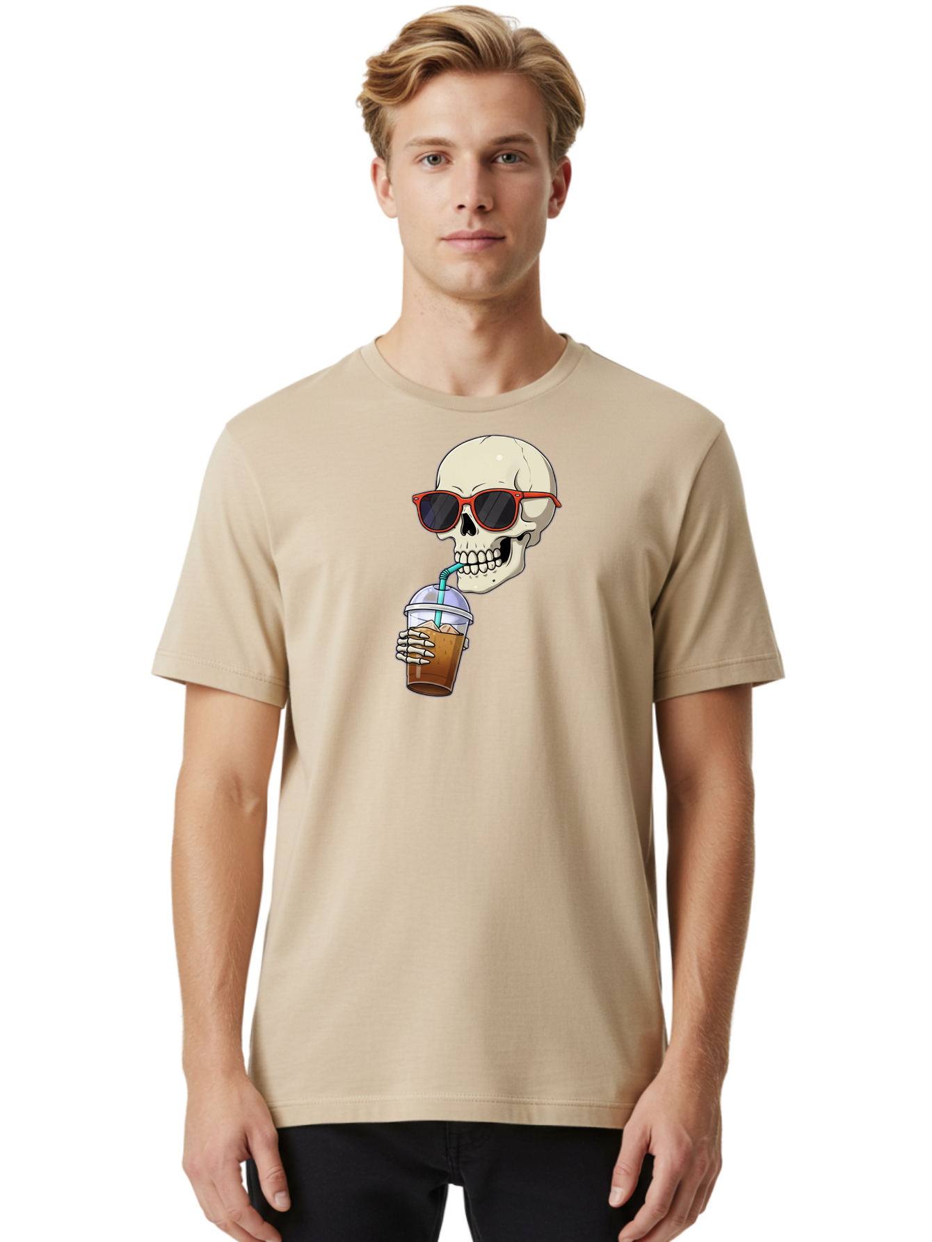 Skull-With-Sunglasses-Drinking Men'S Graphic Tee, 100% Cotton, Comfortable Casual Summer Wear, Machine Washable, Vintage Camera, Old Camera, Antique Camera, Black Camera, Classic Photography, Photography Equipment, Nostalgic Device, Bal327 20