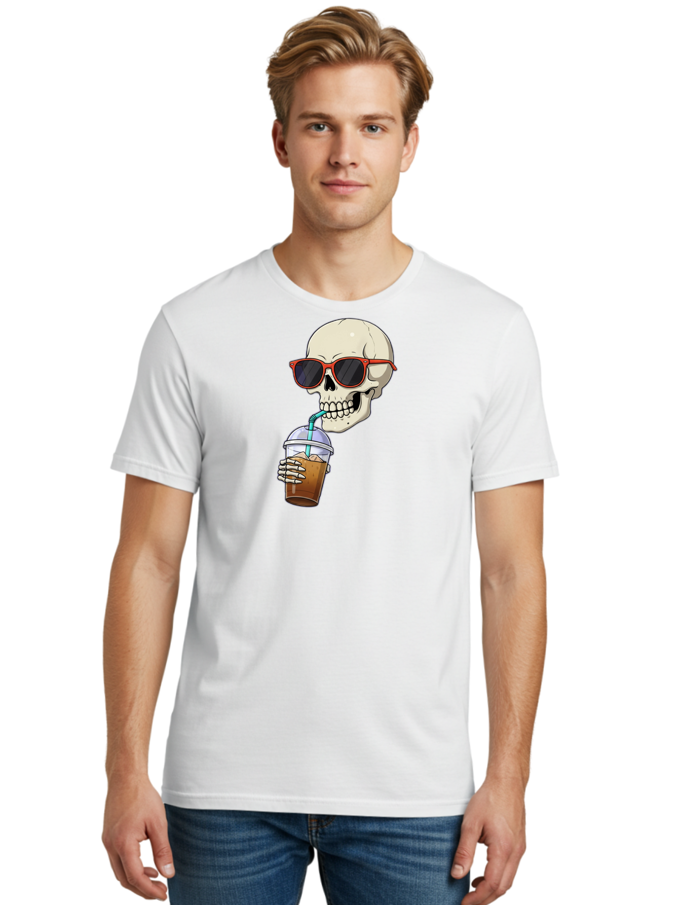 Skull-With-Sunglasses-Drinking Men'S Graphic Tee, 100% Cotton, Comfortable Casual Summer Wear, Machine Washable, Vintage Camera, Old Camera, Antique Camera, Black Camera, Classic Photography, Photography Equipment, Nostalgic Device, Bal327 23