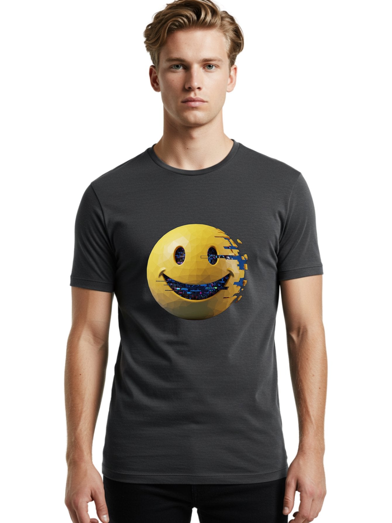 Smiley-Face-Glitch Men'S Graphic Tee, 100% Cotton, Comfortable Casual Summer Wear, Machine Washable, Vintage Camera, Old Camera, Antique Camera, Black Camera, Classic Photography, Photography Equipment, Nostalgic Device, Film Camera, Bal357 19