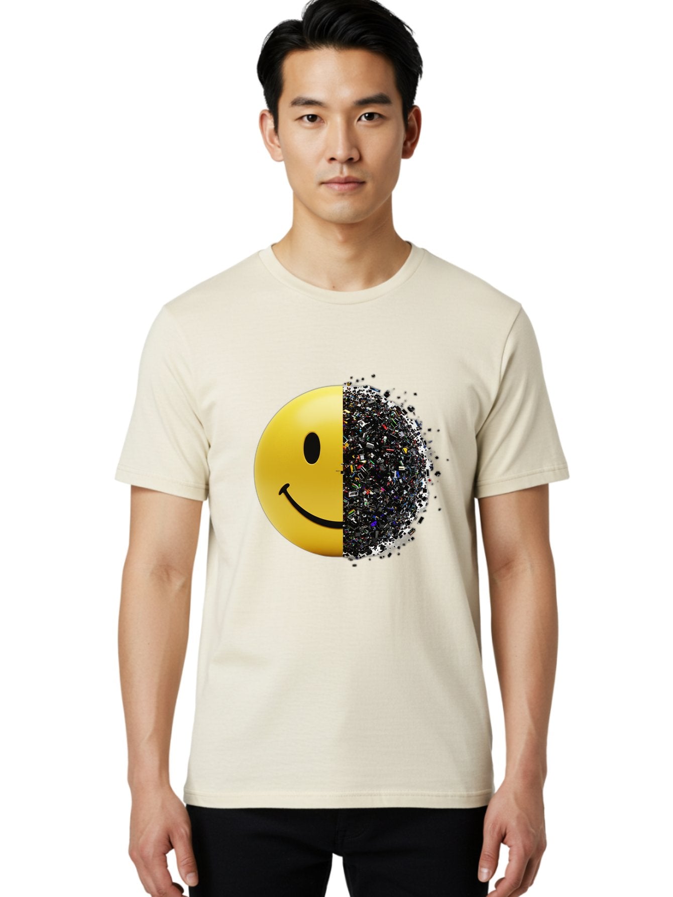 Smiley-Face-Pollution Men'S Graphic Tee, 100% Cotton, Comfortable Casual Summer Wear, Machine Washable, Vintage Camera, Old Camera, Antique Camera, Black Camera, Classic Photography, Photography Equipment, Nostalgic Device, Film Camera, Bal359 25