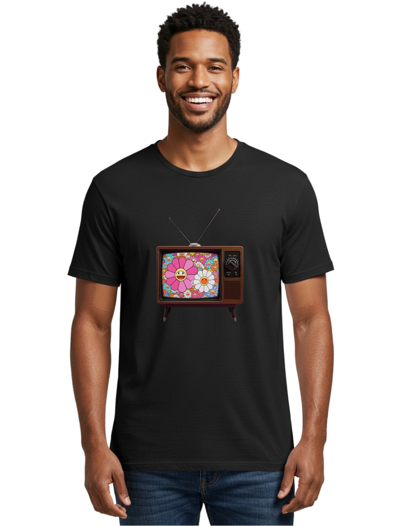 Smiley-Flowers-Tv Men'S Graphic Tee, 100% Cotton, Comfortable Casual Summer Wear, Machine Washable, Vintage Camera, Old Camera, Antique Camera, Black Camera, Classic Photography, Photography Equipment, Nostalgic Device, Film Camera, Camera Art Bal361 20