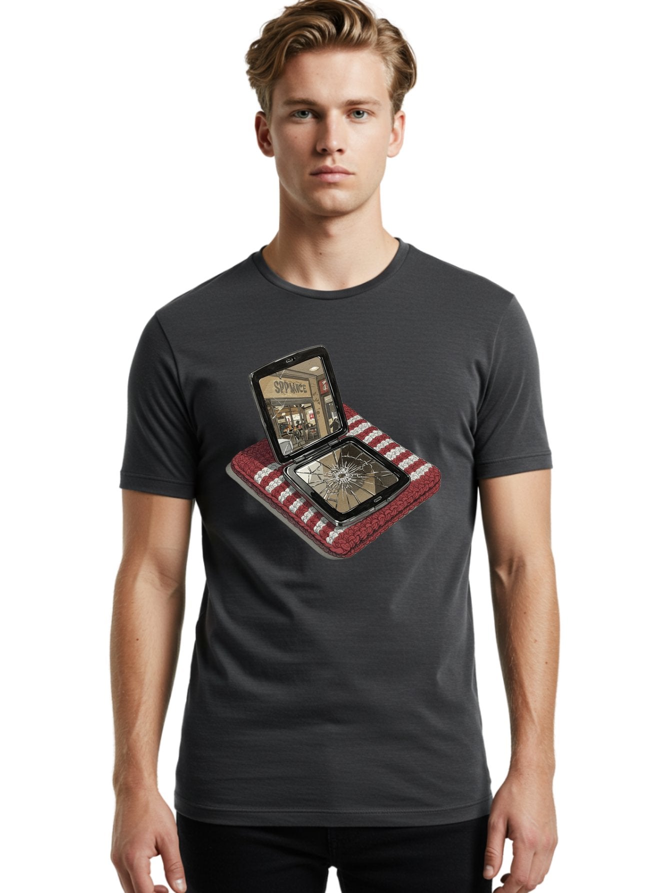 Sppiance-Broken-Phone Men'S Graphic Tee, 100% Cotton, Comfortable Casual Summer Wear, Machine Washable, Vintage Camera, Old Camera, Antique Camera, Black Camera, Classic Photography, Photography Equipment, Nostalgic Device, Film Camera, Bal388 20