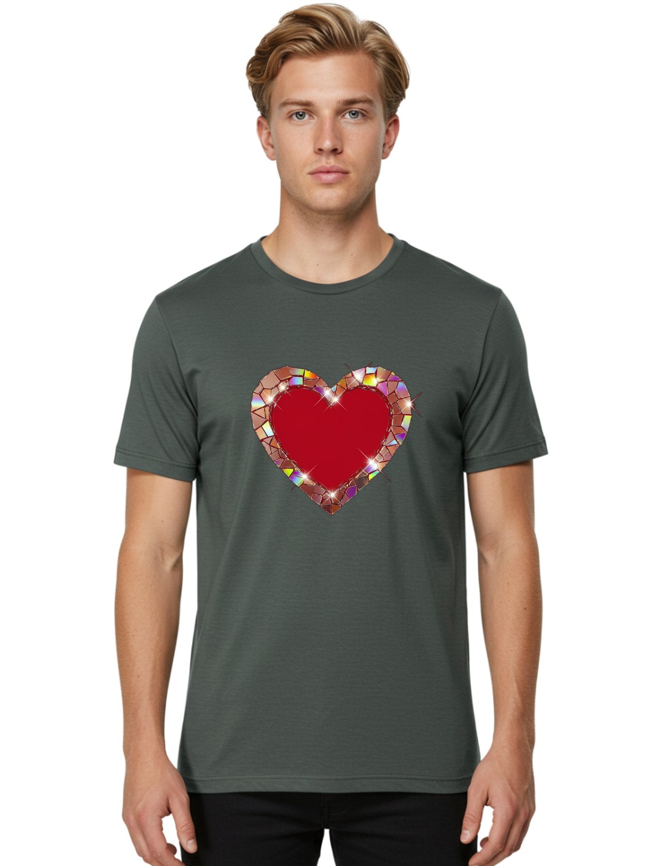 Stained-Glass-Heart Men'S Graphic Tee, 100% Cotton, Comfortable Casual Summer Wear, Machine Washable, Vintage Camera, Old Camera, Antique Camera, Black Camera, Classic Photography, Photography Equipment, Nostalgic Device, Film Camera, Bal392 30
