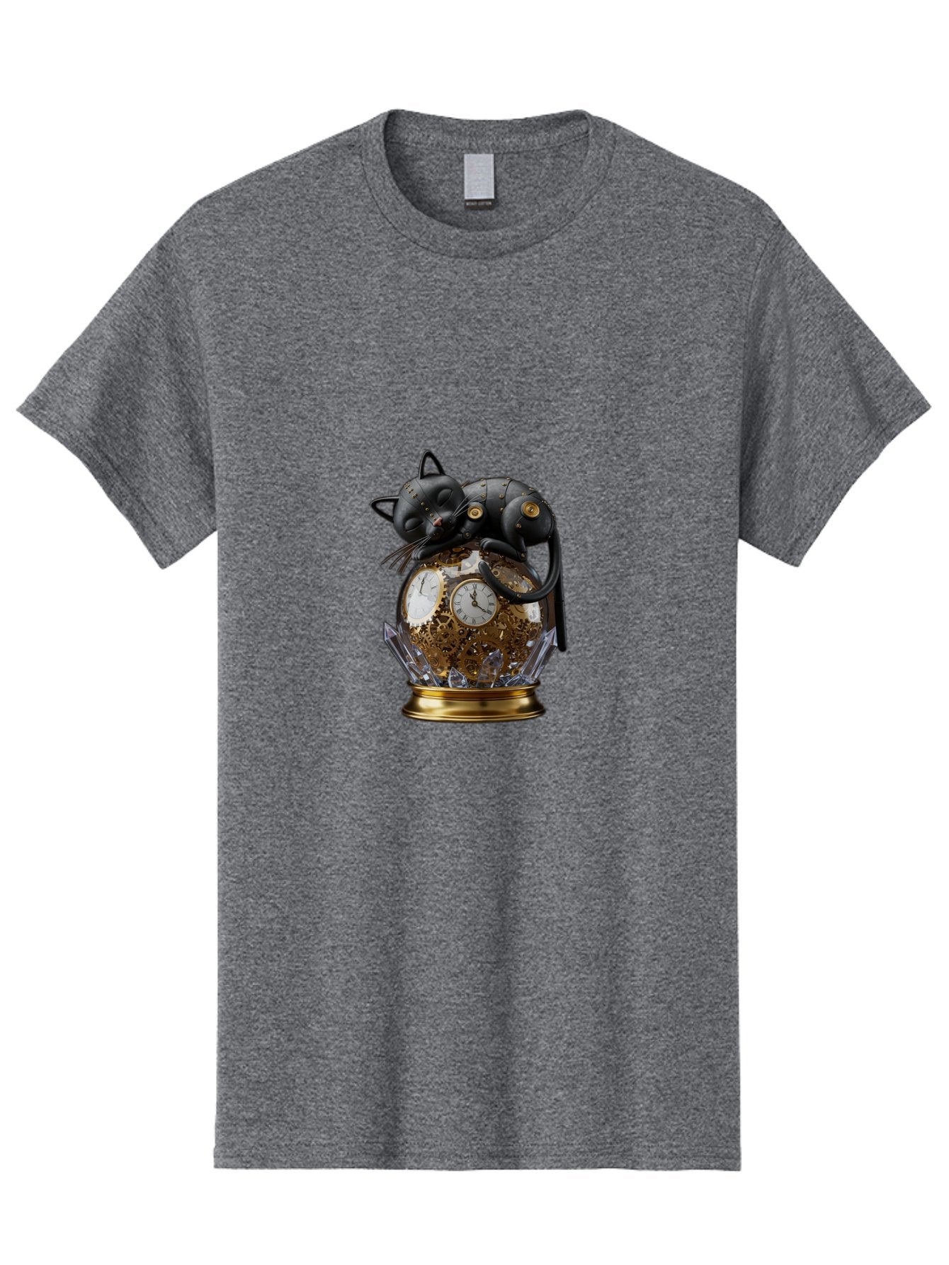 Steampunk-Cat-Clock Men'S Graphic Tee, 100% Cotton, Comfortable Casual Summer Wear, Machine Washable, Vintage Camera, Old Camera, Antique Camera, Black Camera, Classic Photography, Photography Equipment, Nostalgic Device, Film Camera, Bal409