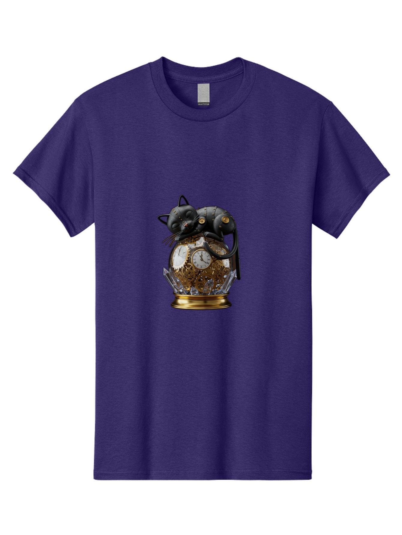 Steampunk-Cat-Clock Men'S Graphic Tee, 100% Cotton, Comfortable Casual Summer Wear, Machine Washable, Vintage Camera, Old Camera, Antique Camera, Black Camera, Classic Photography, Photography Equipment, Nostalgic Device, Film Camera, Bal409