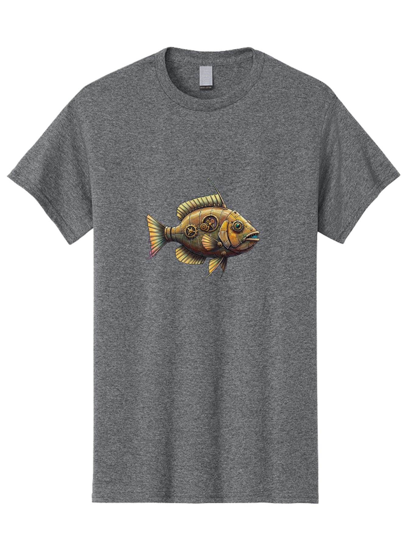 Steampunk-Fish-1 Men'S Graphic Tee, 100% Cotton, Comfortable Casual Summer Wear, Machine Washable, Vintage Camera, Old Camera, Antique Camera, Black Camera, Classic Photography, Photography Equipment, Nostalgic Device, Film Camera, Camera Art Bal412 12