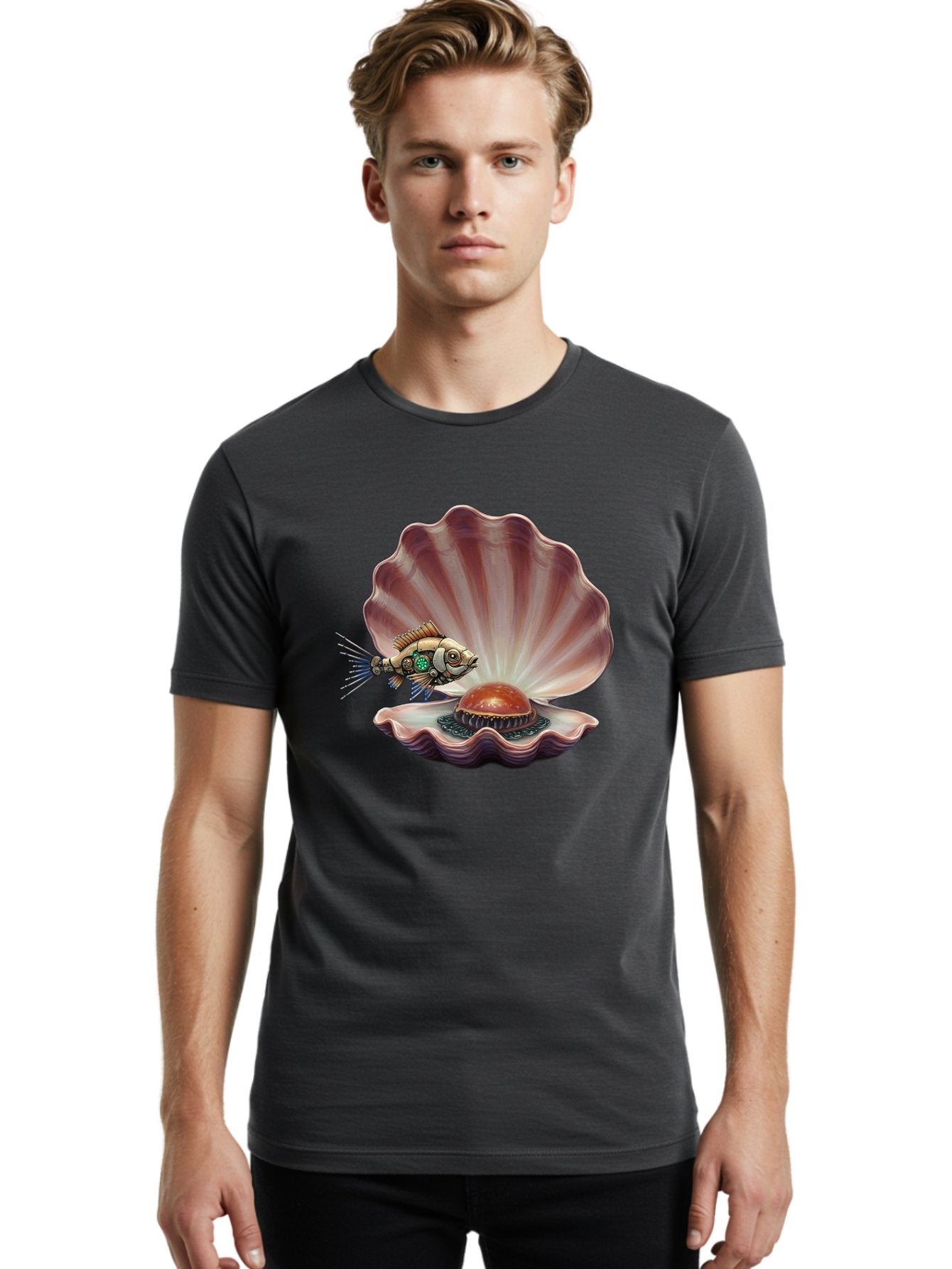 Steampunk-Fish-Pearl-Shell Men'S Graphic Tee, 100% Cotton, Comfortable Casual Summer Wear, Machine Washable, Vintage Camera, Old Camera, Antique Camera, Black Camera, Classic Photography, Photography Equipment, Nostalgic Device, Film Camera, Bal417 27