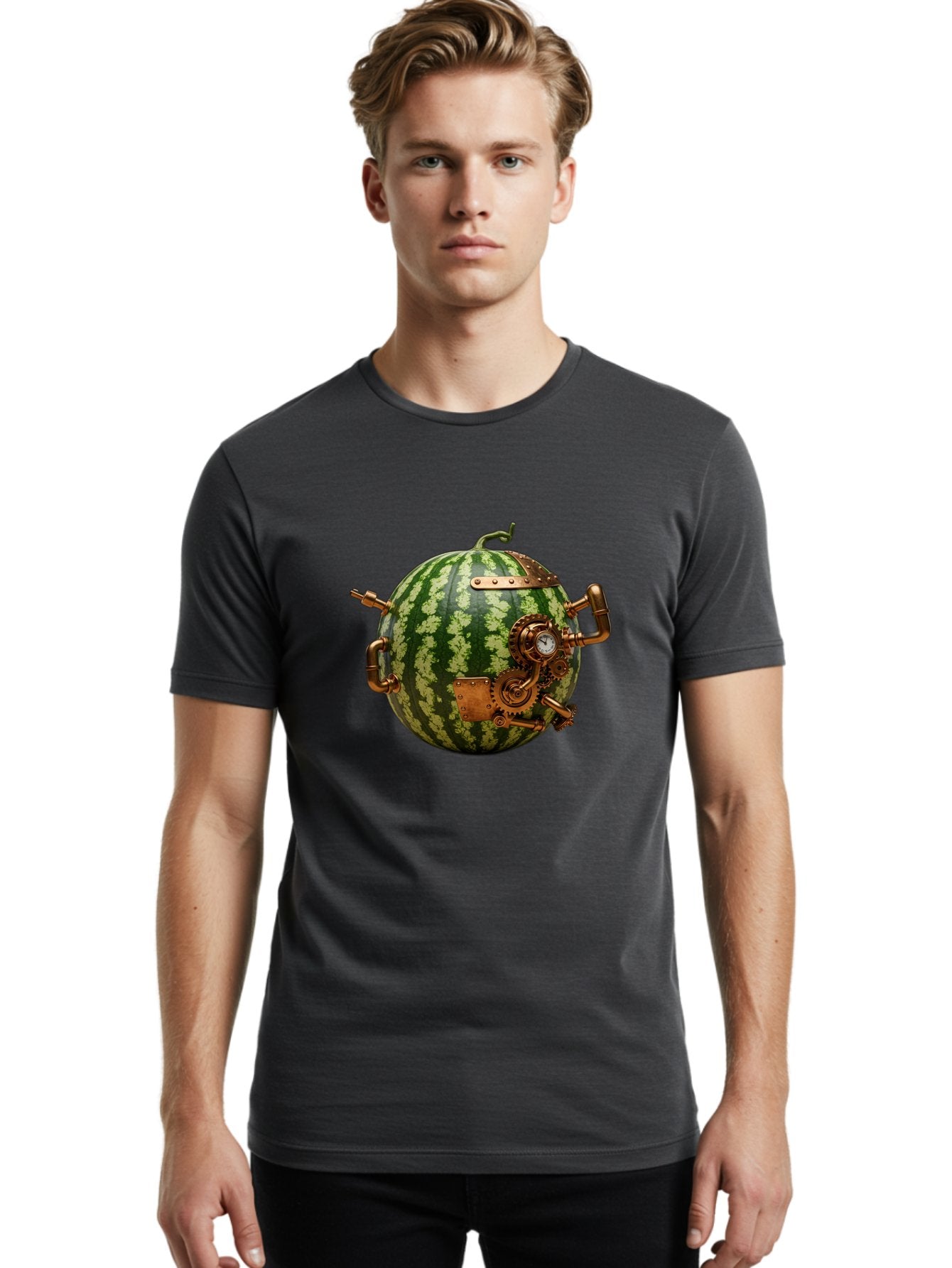 Steampunk-Watermelon Men'S Graphic Tee, 100% Cotton, Comfortable Casual Summer Wear, Machine Washable, Vintage Camera, Old Camera, Antique Camera, Black Camera, Classic Photography, Photography Equipment, Nostalgic Device, Film Camera, Bal425 17