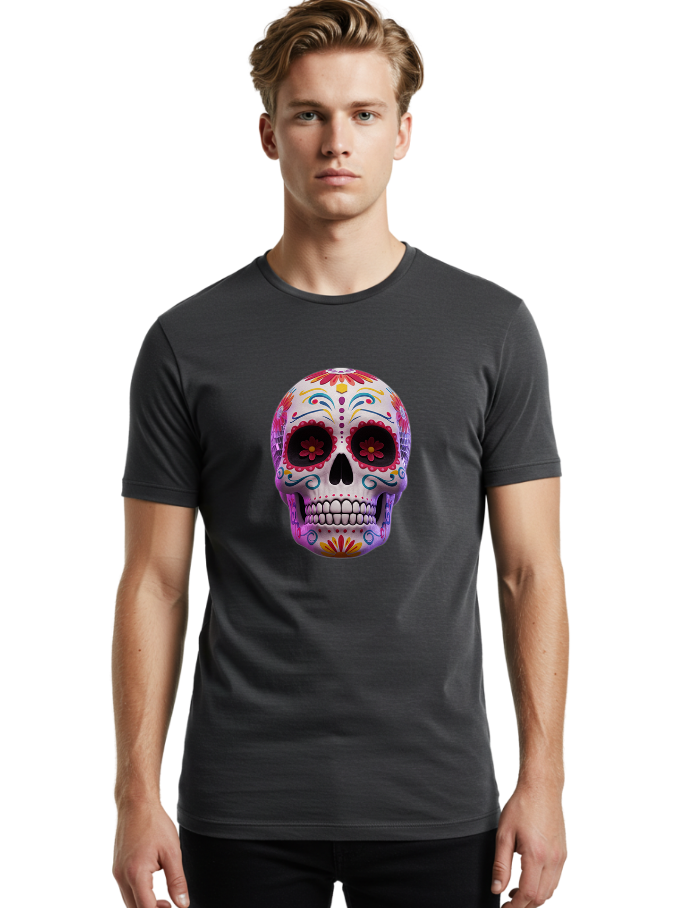 Sugar-Skull-1 Men'S Graphic Tee, 100% Cotton, Comfortable Casual Summer Wear, Machine Washable, Vintage Camera, Old Camera, Antique Camera, Black Camera, Classic Photography, Photography Equipment, Nostalgic Device, Film Camera, Camera Art Bal435 20