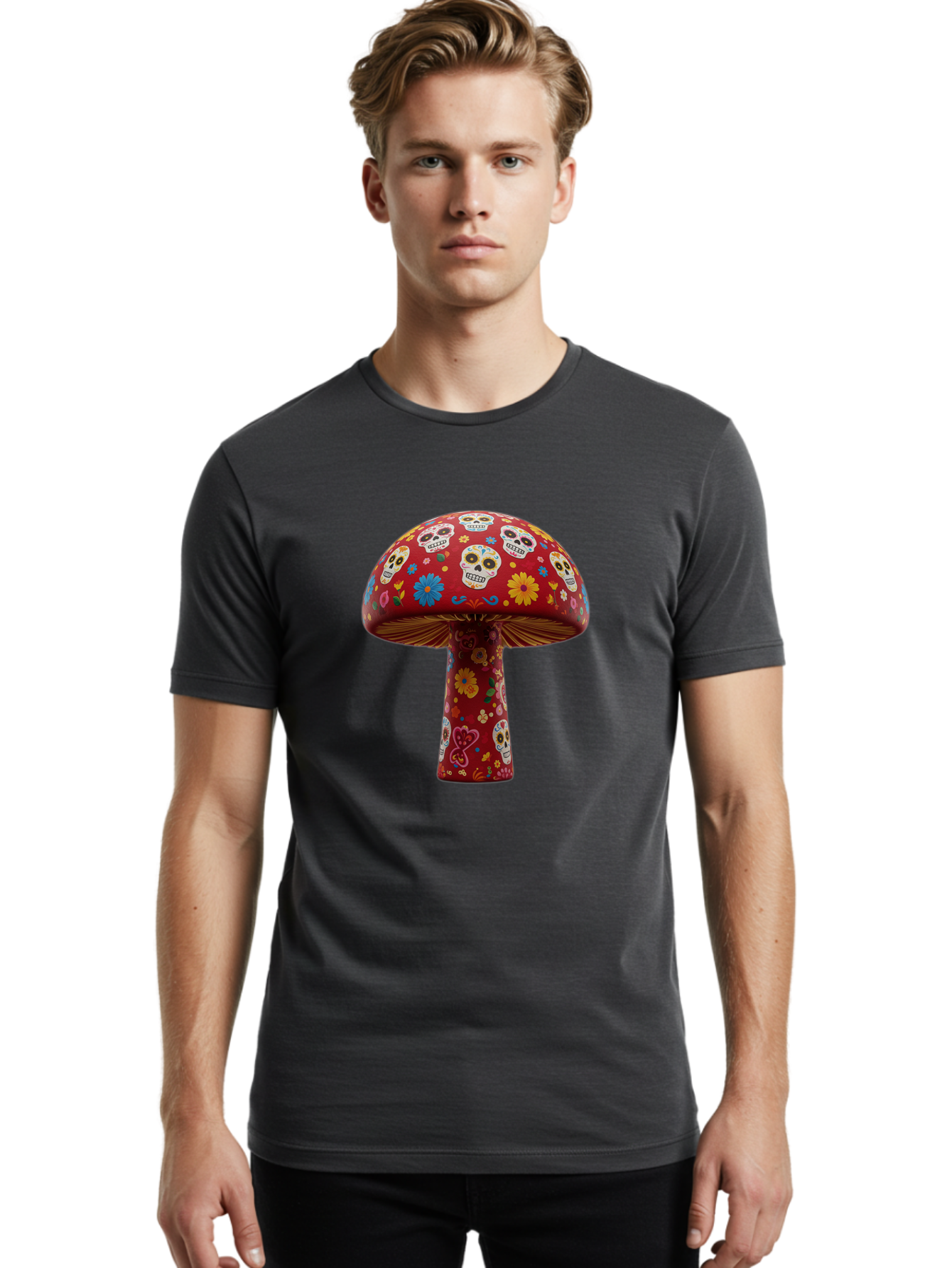 Sugar-Skull-Mushroom Men'S Graphic Tee, 100% Cotton, Comfortable Casual Summer Wear, Machine Washable, Vintage Camera, Old Camera, Antique Camera, Black Camera, Classic Photography, Photography Equipment, Nostalgic Device, Film Camera, Bal437 24