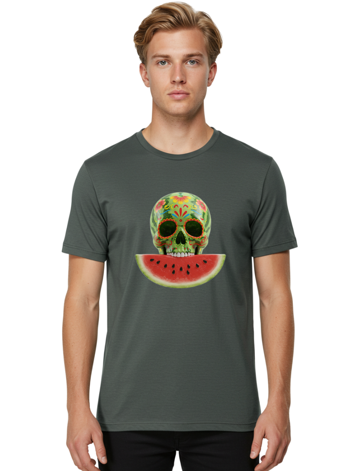 Sugar-Skull-Watermelon Men'S Graphic Tee, 100% Cotton, Comfortable Casual Summer Wear, Machine Washable, Vintage Camera, Old Camera, Antique Camera, Black Camera, Classic Photography, Photography Equipment, Nostalgic Device, Film Camera, Bal438 20