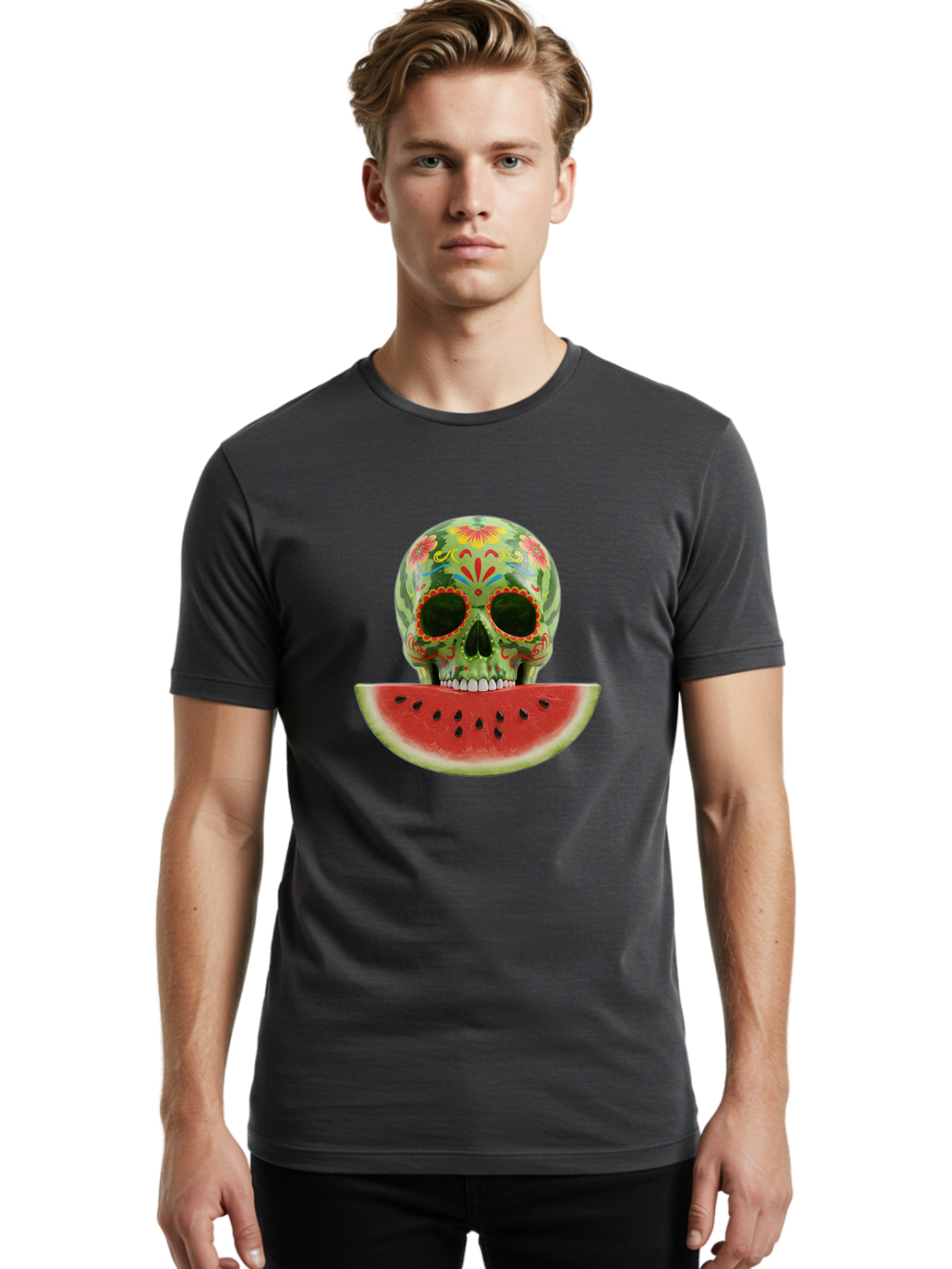 Sugar-Skull-Watermelon Men'S Graphic Tee, 100% Cotton, Comfortable Casual Summer Wear, Machine Washable, Vintage Camera, Old Camera, Antique Camera, Black Camera, Classic Photography, Photography Equipment, Nostalgic Device, Film Camera, Bal438 24
