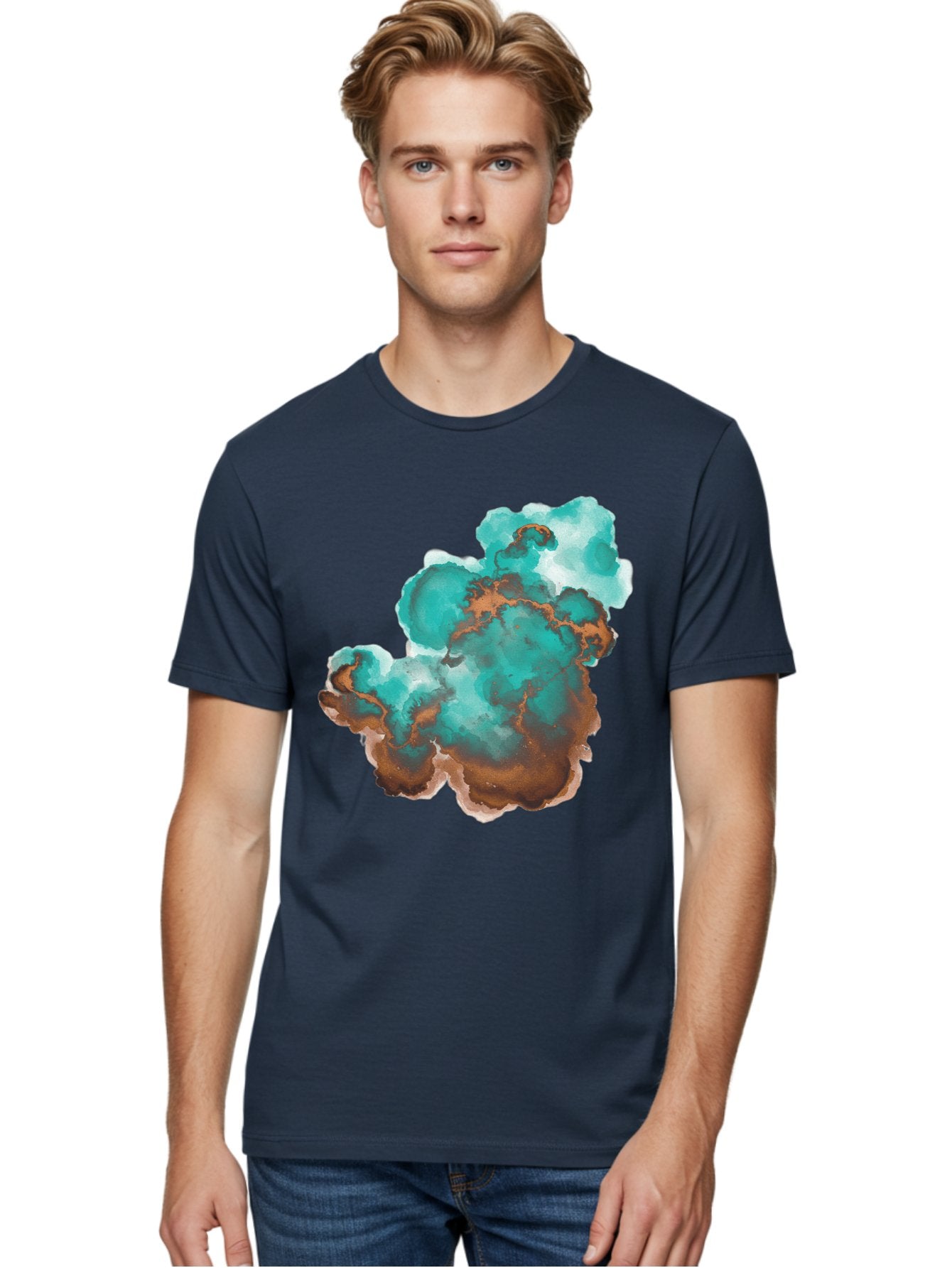 Teal-And-Brown-Abstract Men'S Graphic Tee, 100% Cotton, Comfortable Casual Summer Wear, Machine Washable, Vintage Camera, Old Camera, Antique Camera, Black Camera, Classic Photography, Photography Equipment, Nostalgic Device, Film Camera, Bal465 30