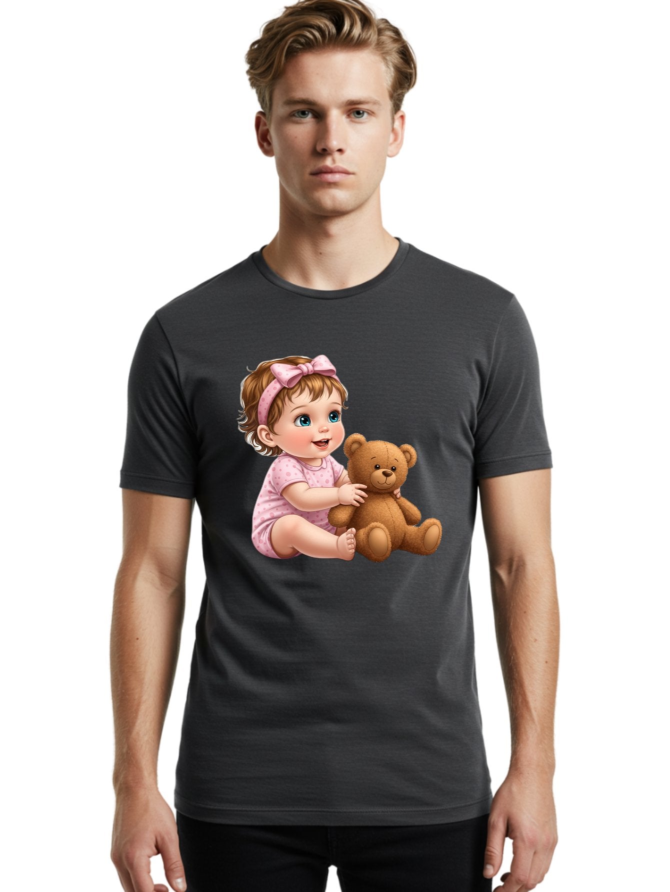 Toddler-Girl-Hugging-Teddy Men'S Graphic Tee, 100% Cotton, Comfortable Casual Summer Wear, Machine Washable, Vintage Camera, Old Camera, Antique Camera, Black Camera, Classic Photography, Photography Equipment, Nostalgic Device, Film Camera, Bal494 22